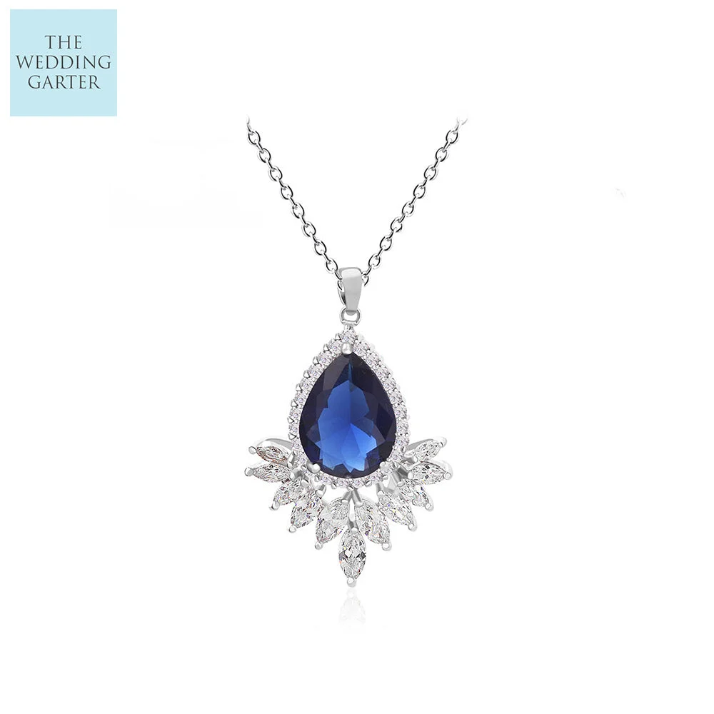 Sapphire Blue Cubic Zirconia Vintage Wedding Necklace