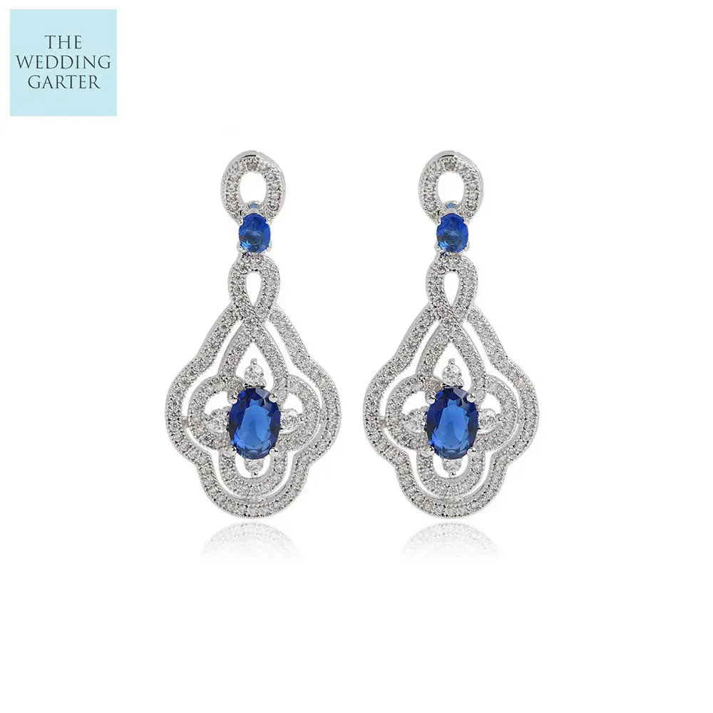 Sapphire Blue CZ Diamond Bridal Drop Earrings Online