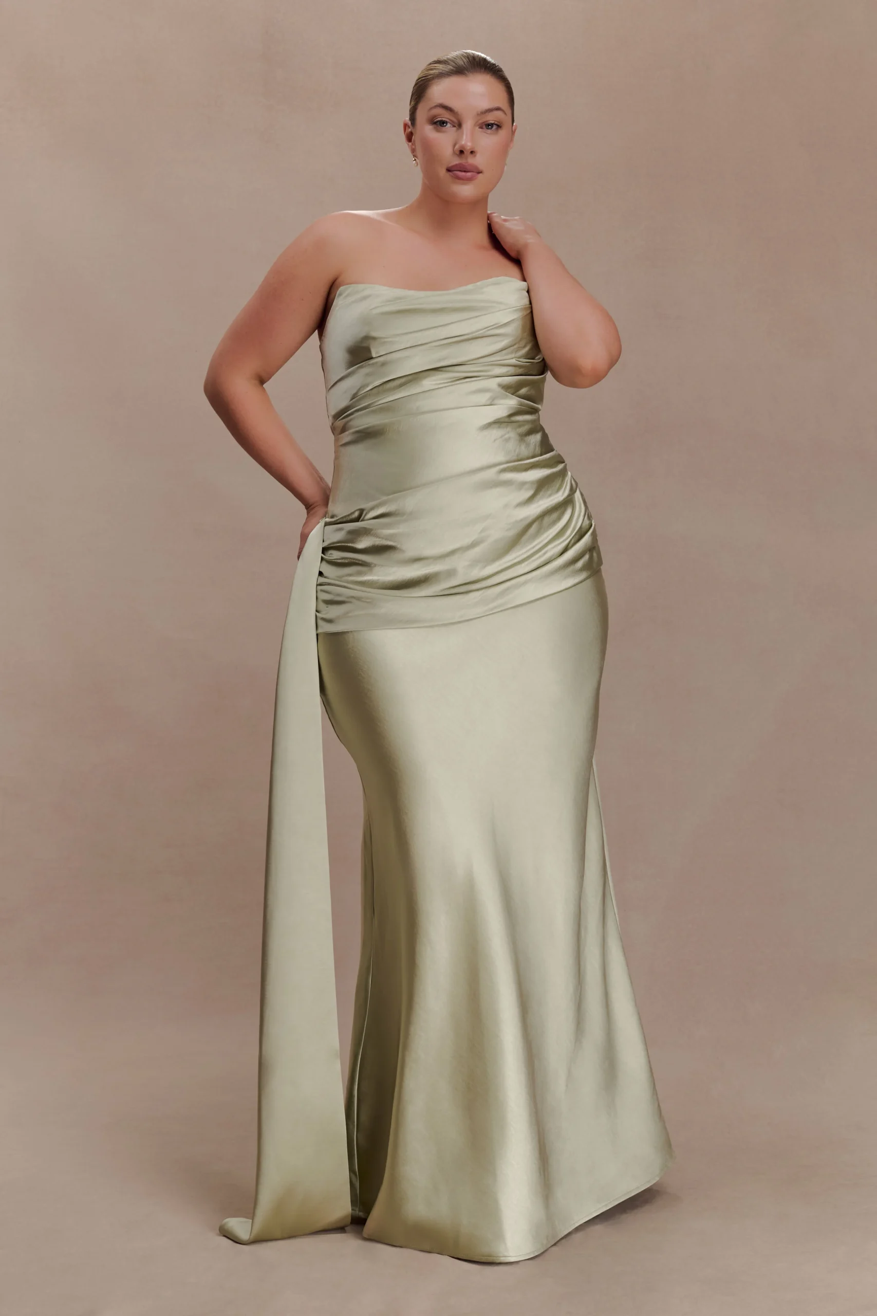 SarahStrapless Maxi Dress With Waist Tie - Sage