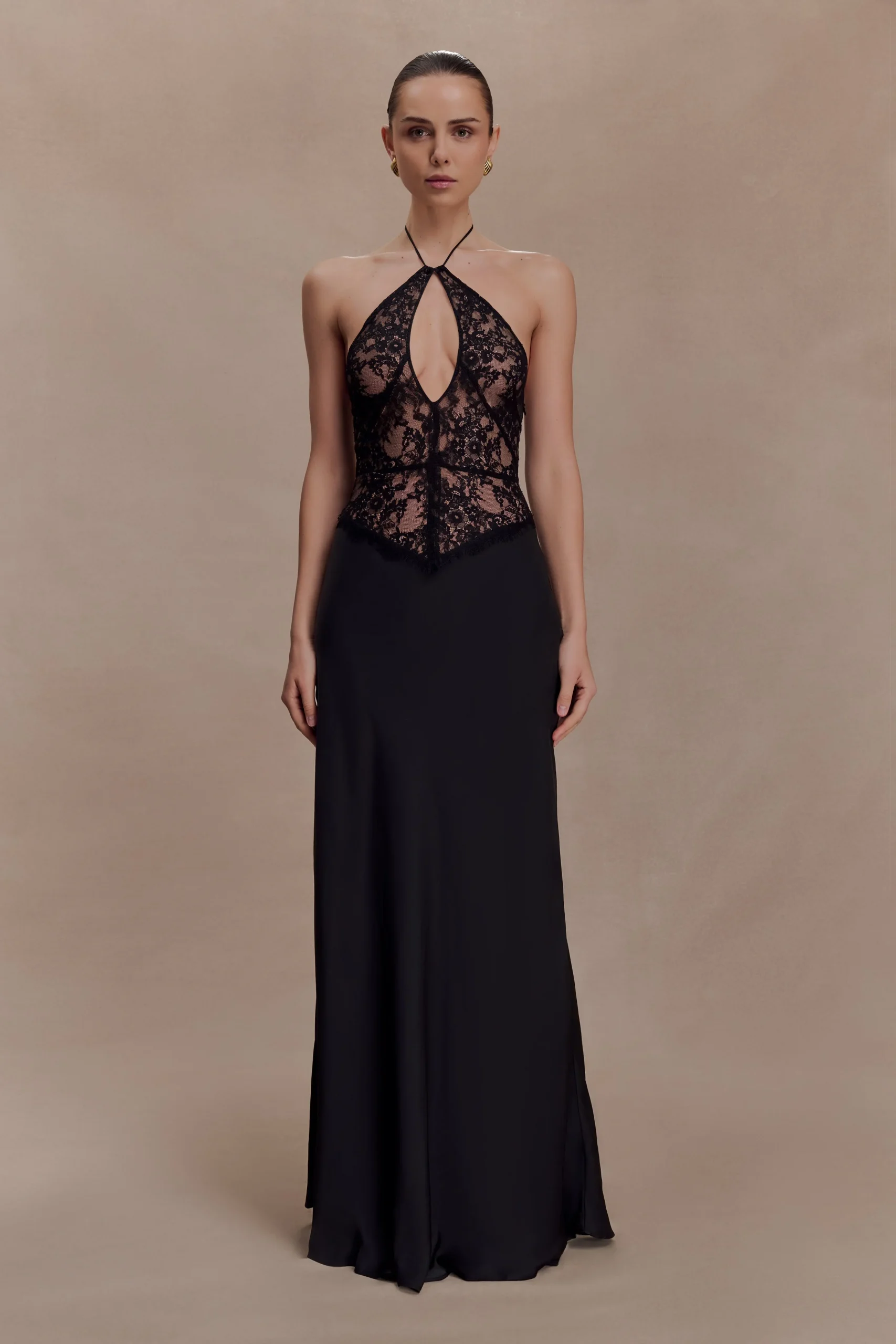 SaschaLace And Satin Halter Maxi Dress - Black