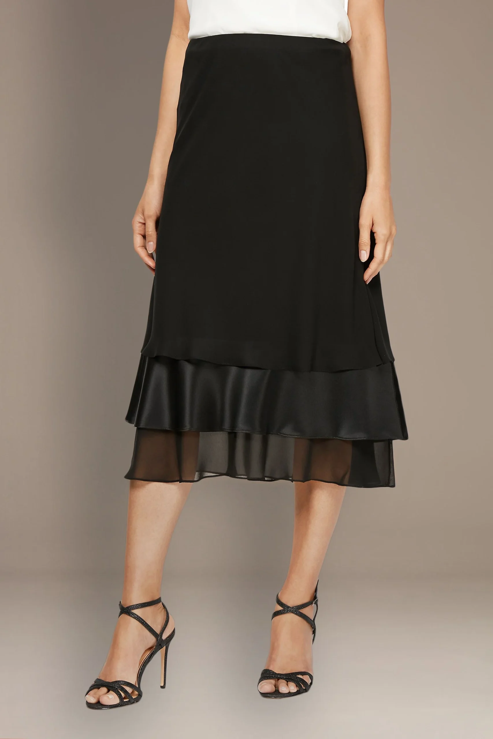 Satin and Chiffon Triple-Tier Midi Skirt