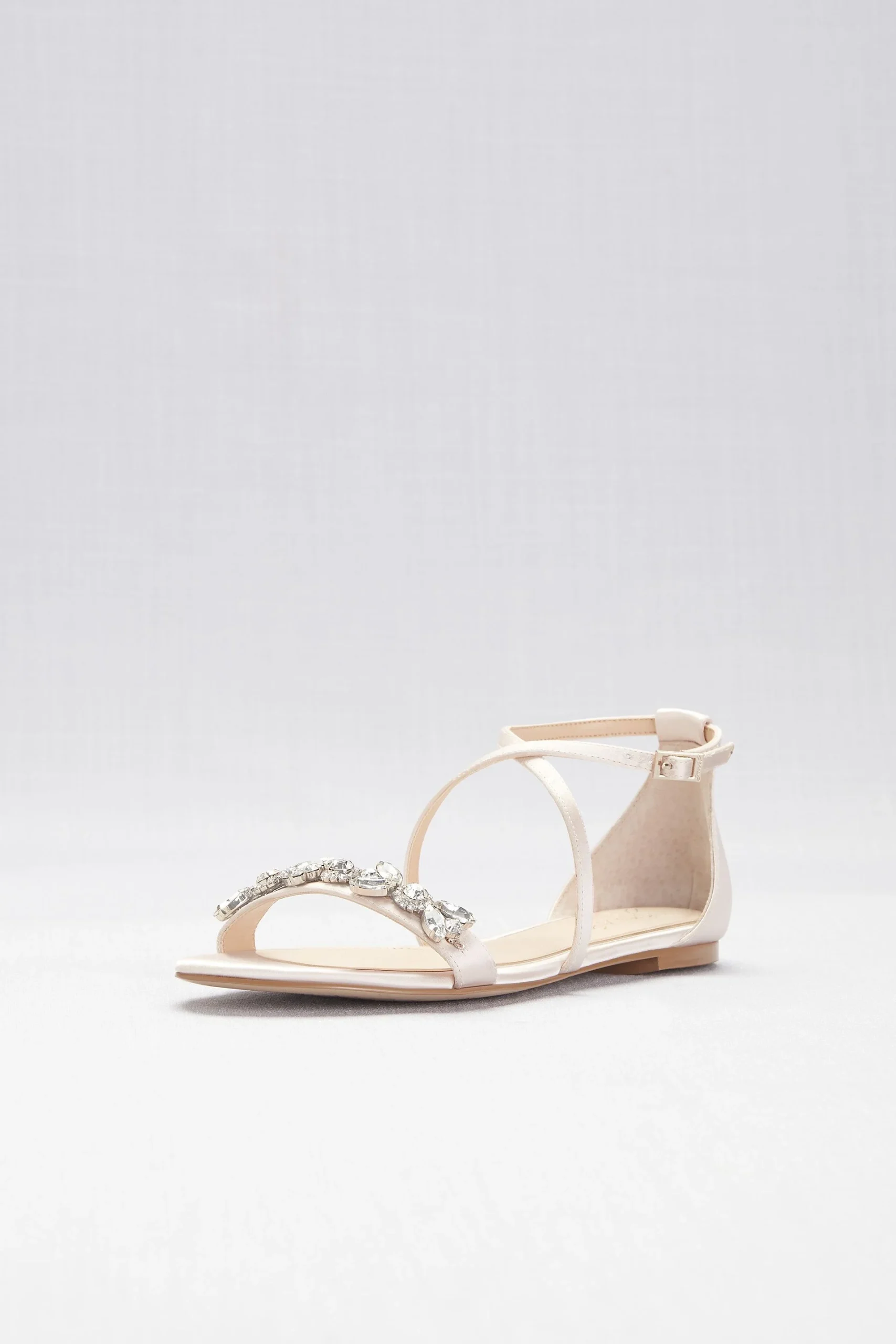 Satin and Crystal Cross-Strap Flat Sandals