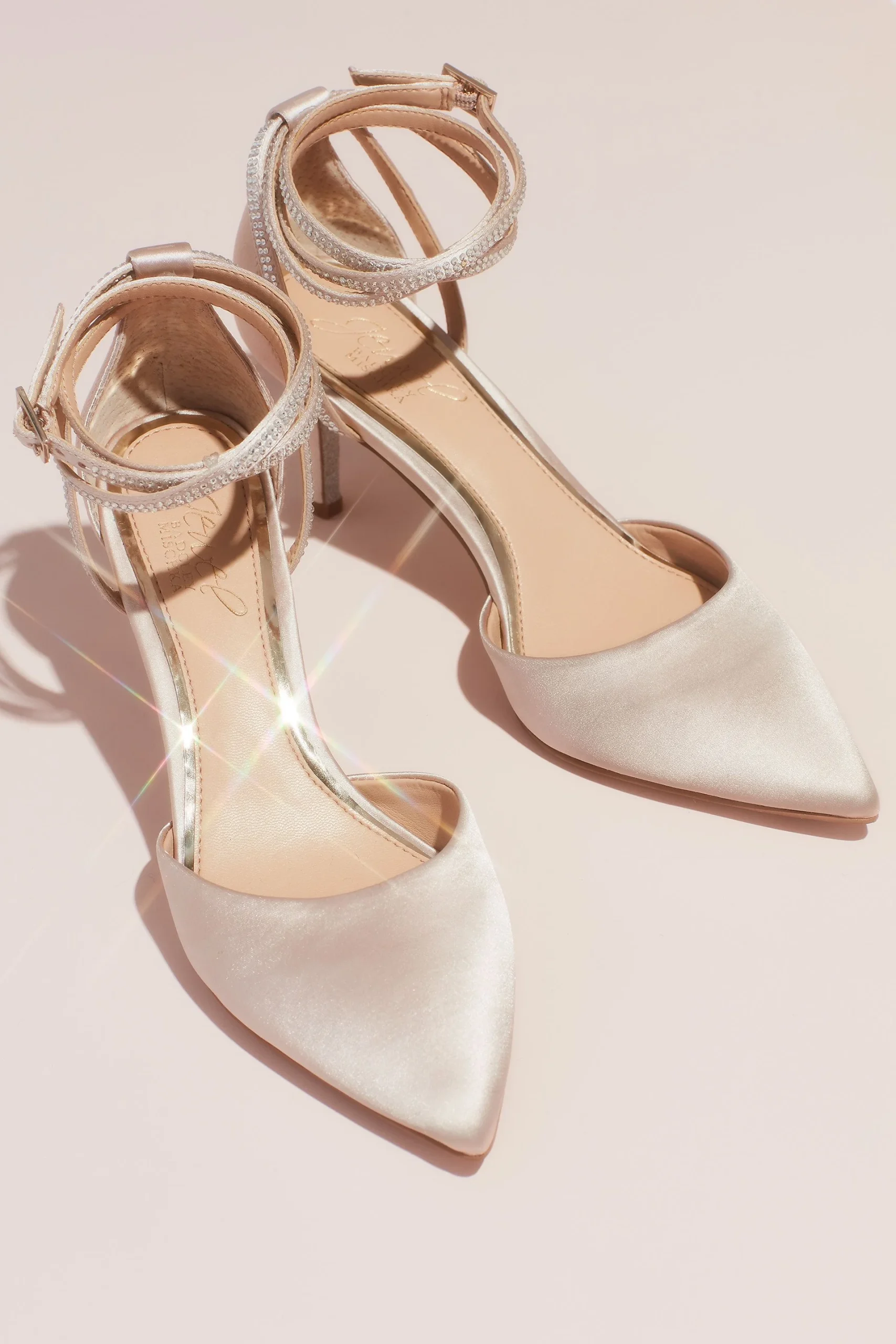 Satin d'Orsay Heels with Crystal Ankle Wrap Strap