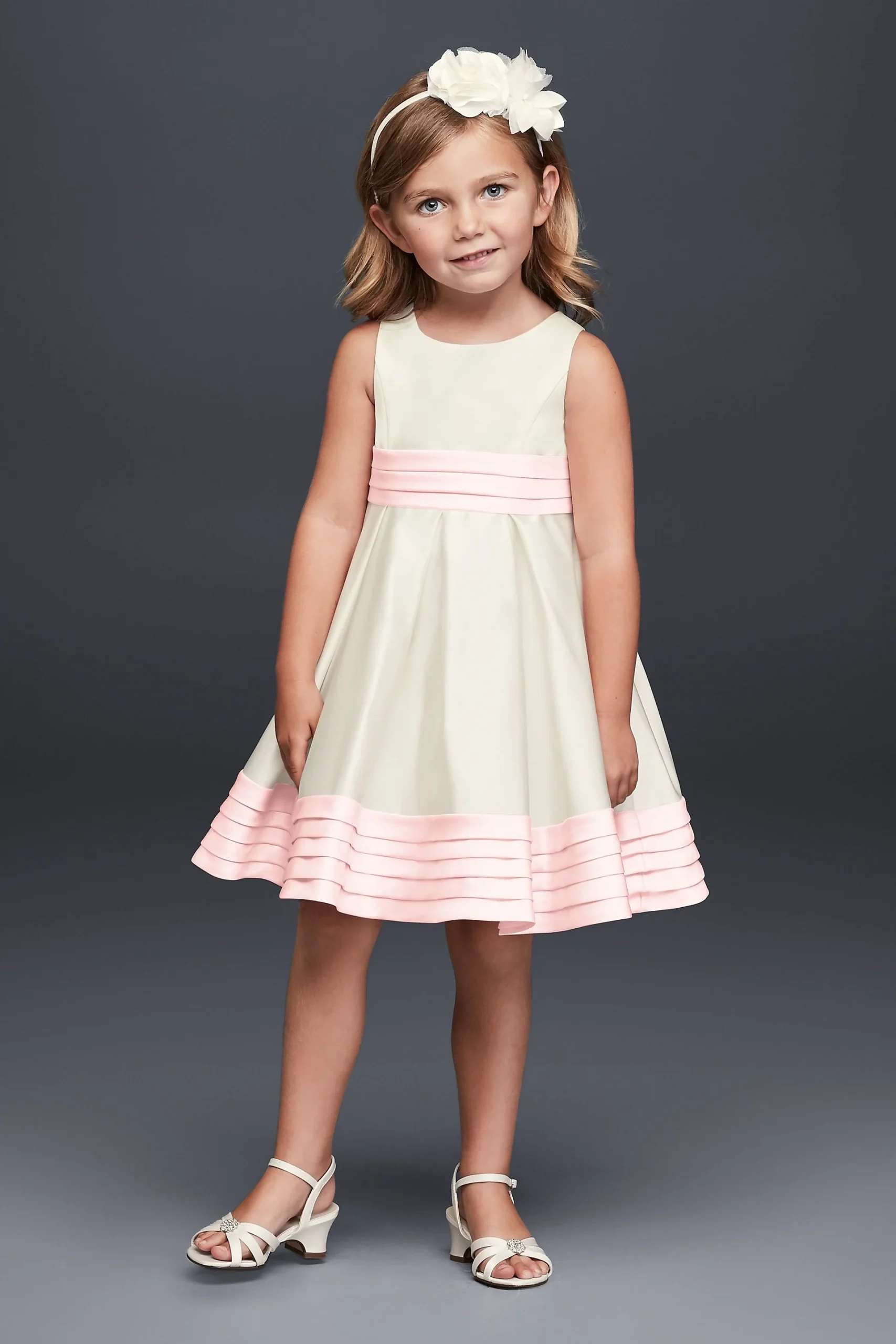 Satin Flower Girl Dress with Pleated Waist