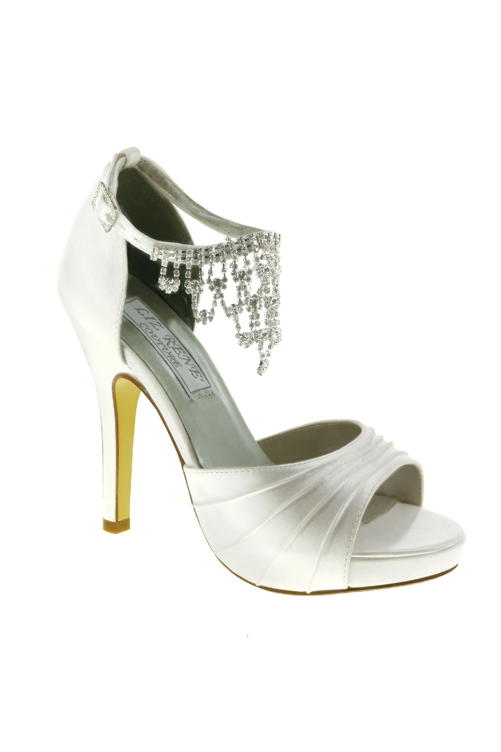 Satin High Heel Sandals with Crystal Ankle Chain