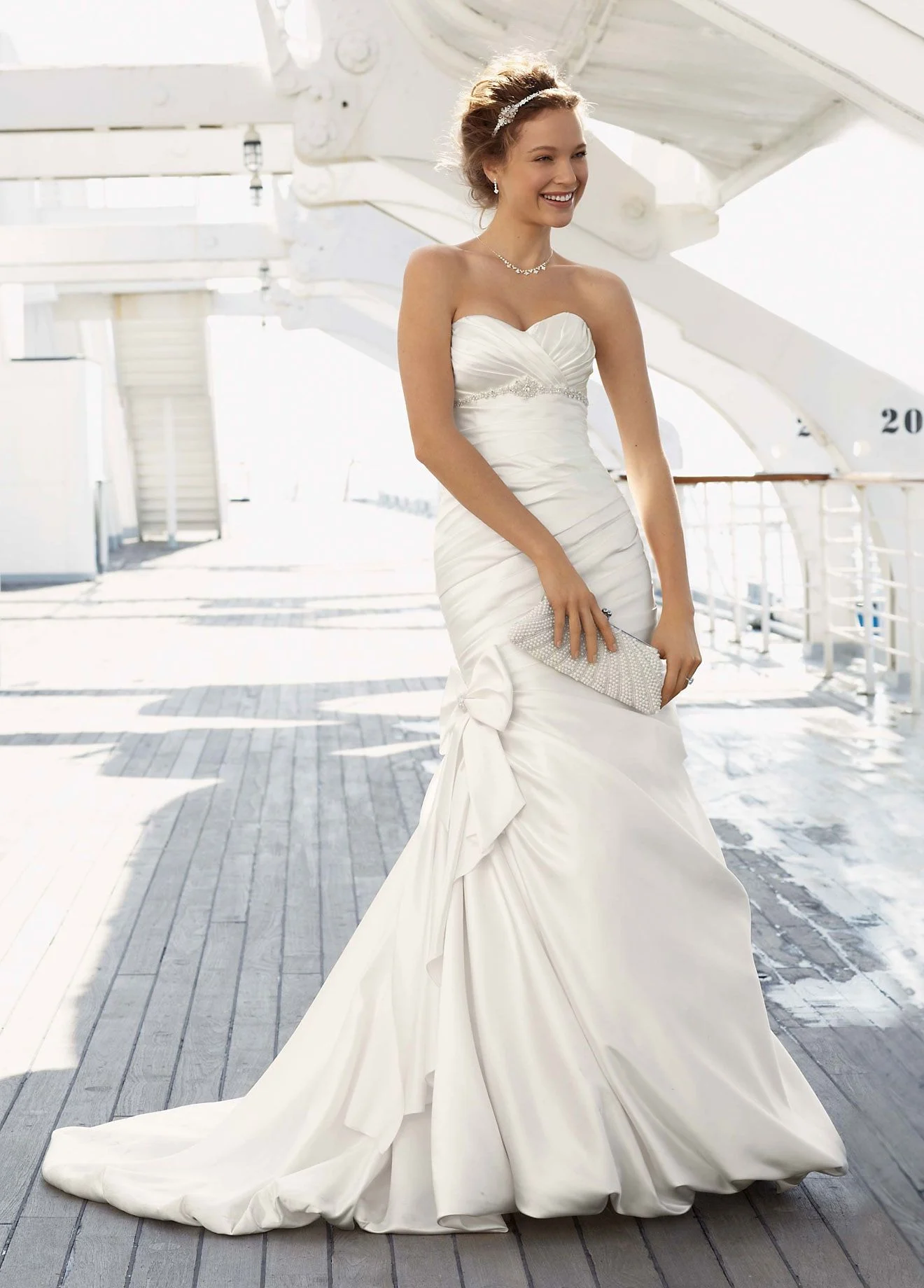 Satin Mermaid Gown with Bow Detail