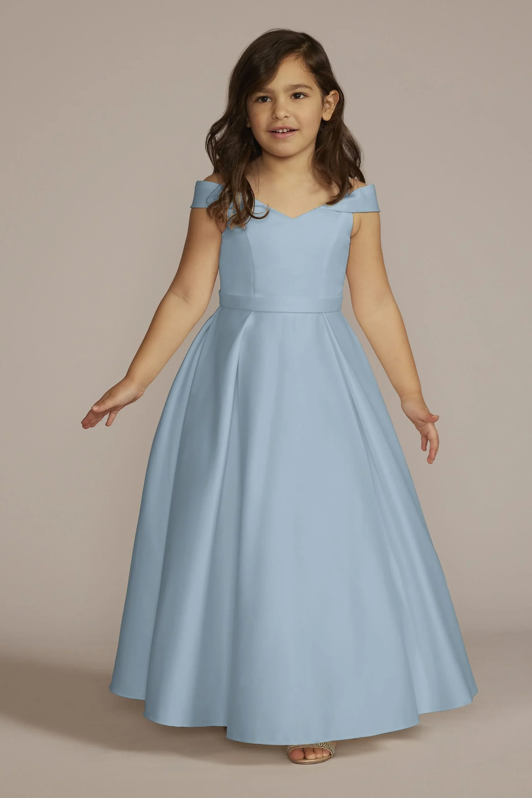 Satin Off-the-Shoulder Flower Girl Dress