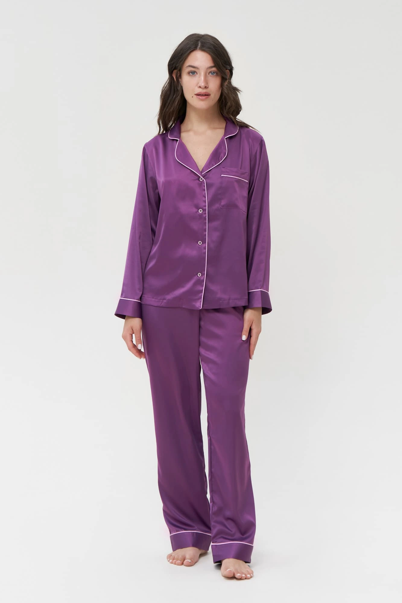 Satin Purple Pyjamas with Long Sleeves