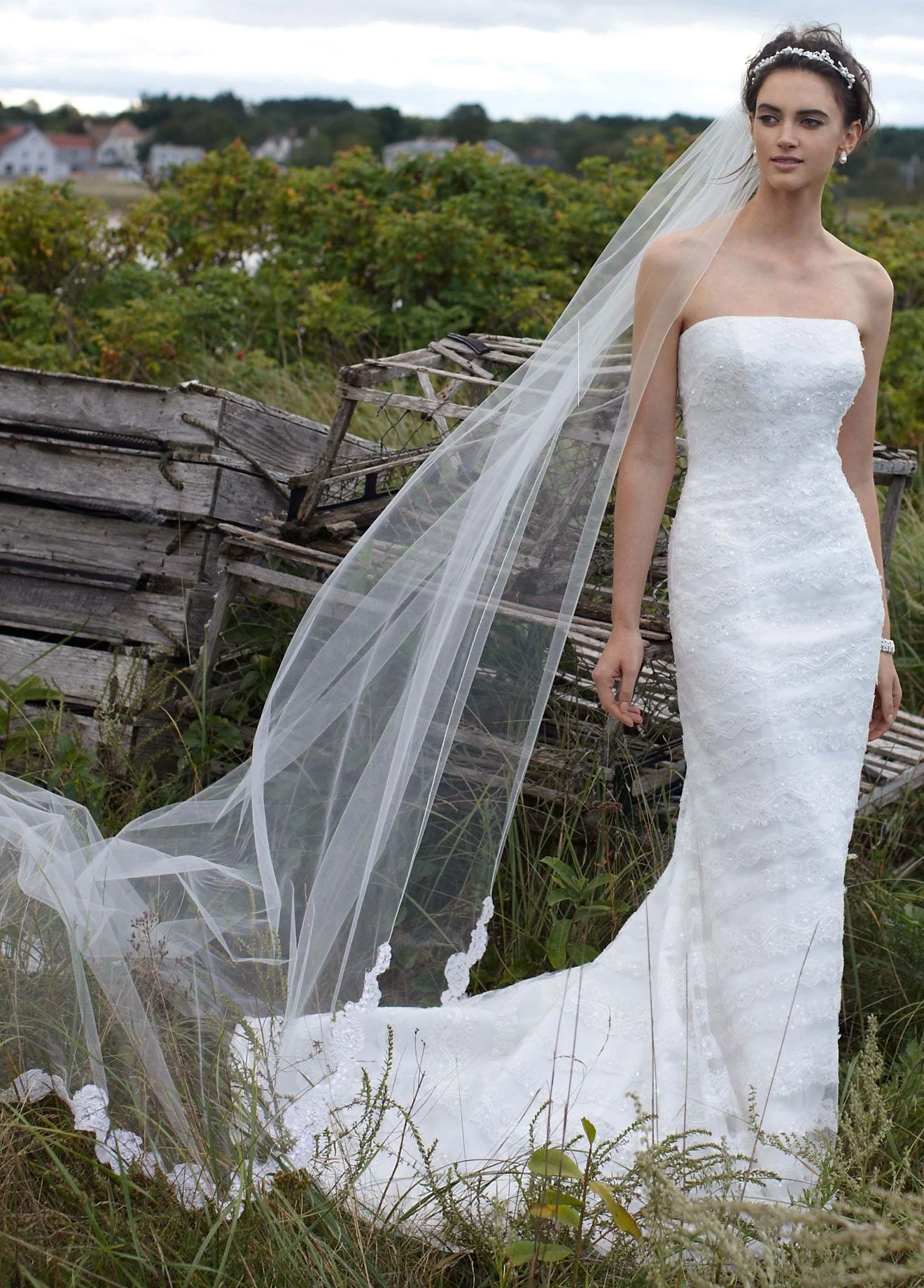 Satin Slim Gown with Horizontal Lace Detail
