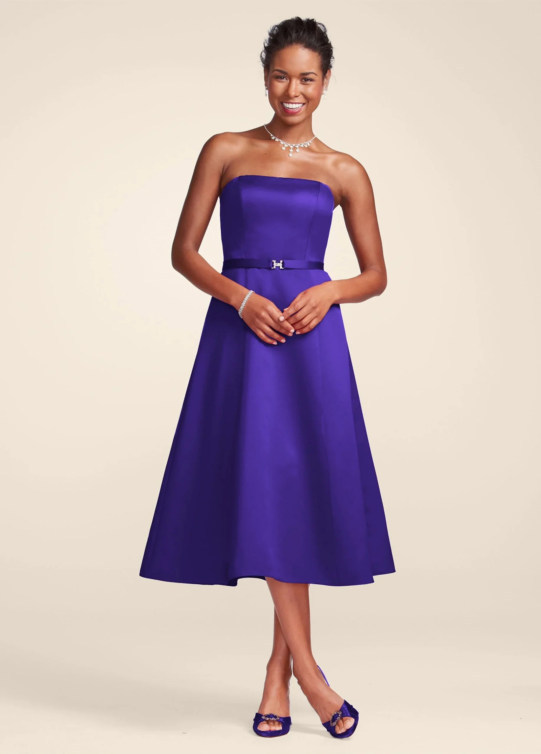 Satin Strapless Tea-Length Dress