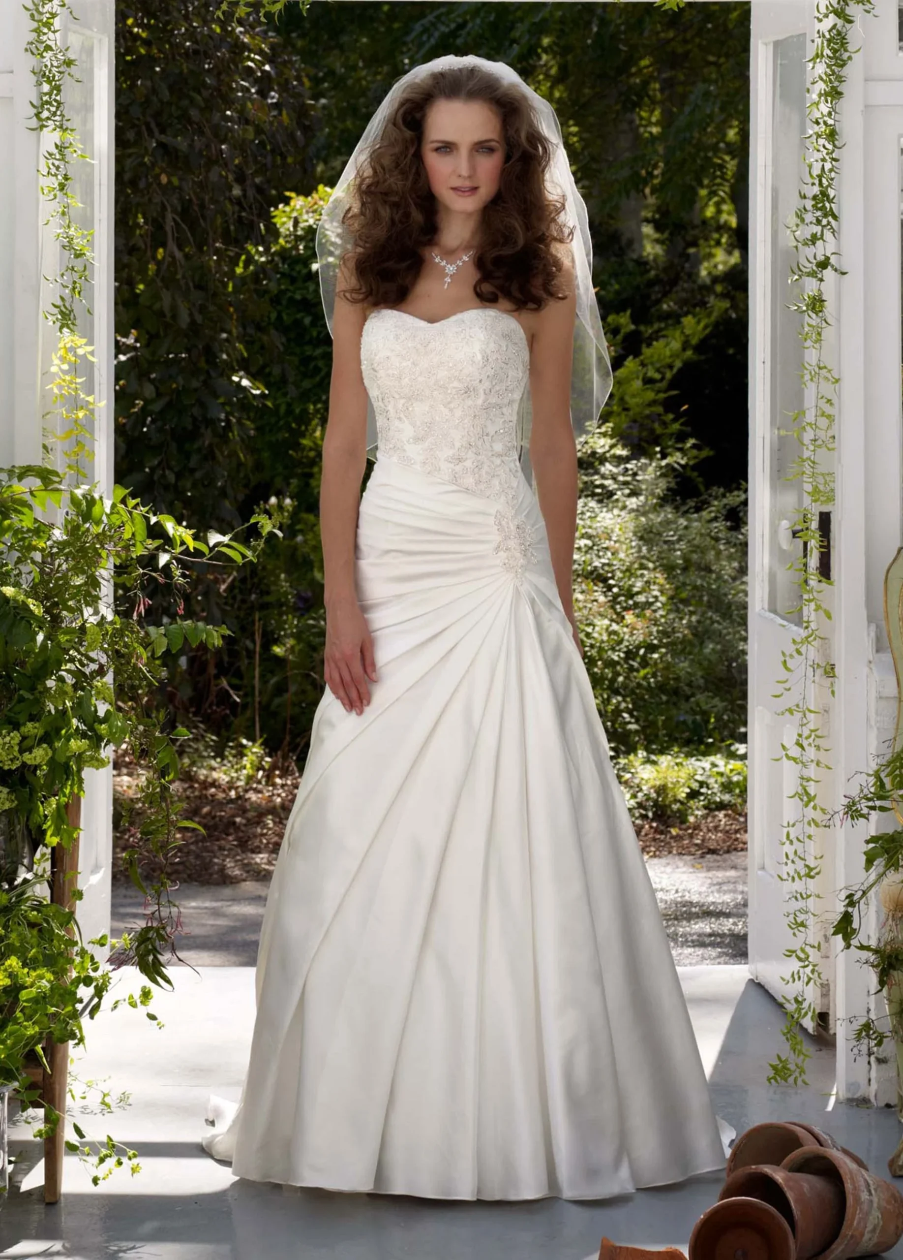 Satin Strapless Wedding Dress with Beaded Bodice