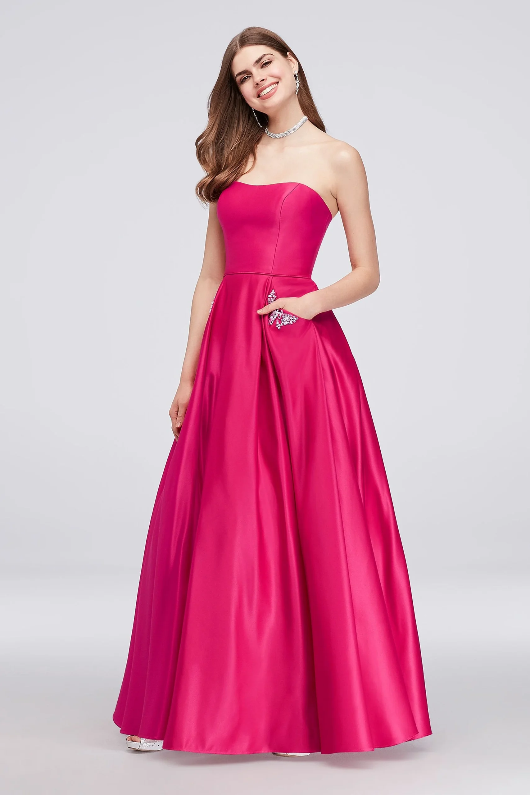 Satin Sweetheart Ball Gown with Crystal Pockets