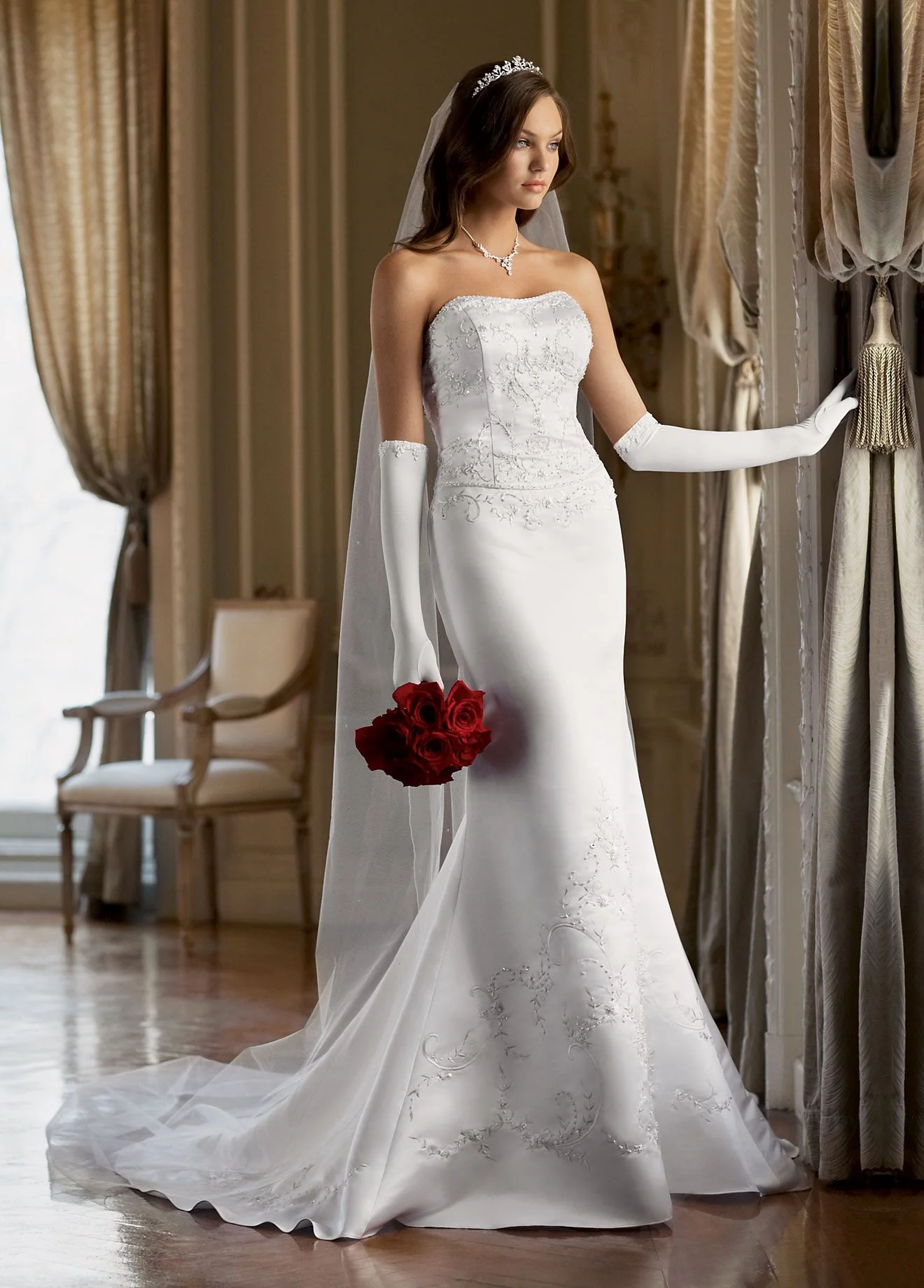 Satin Trumpet Gown with Beaded Embroidery