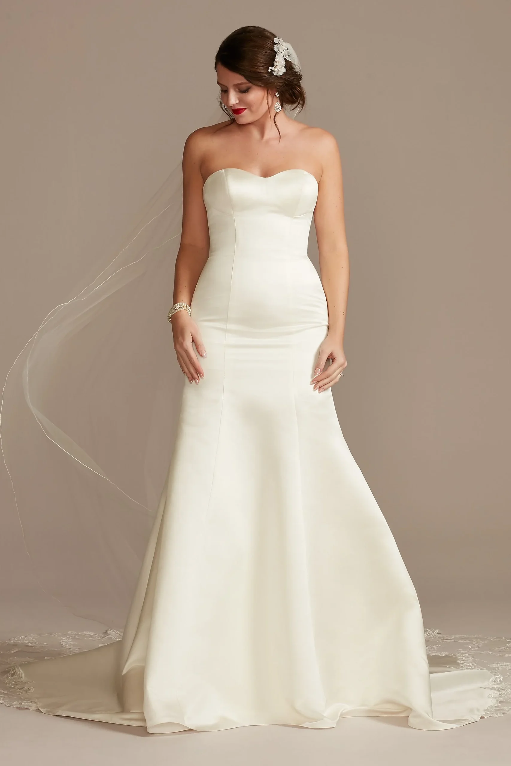 Satin Wedding Dress with Lace Cathedral Train