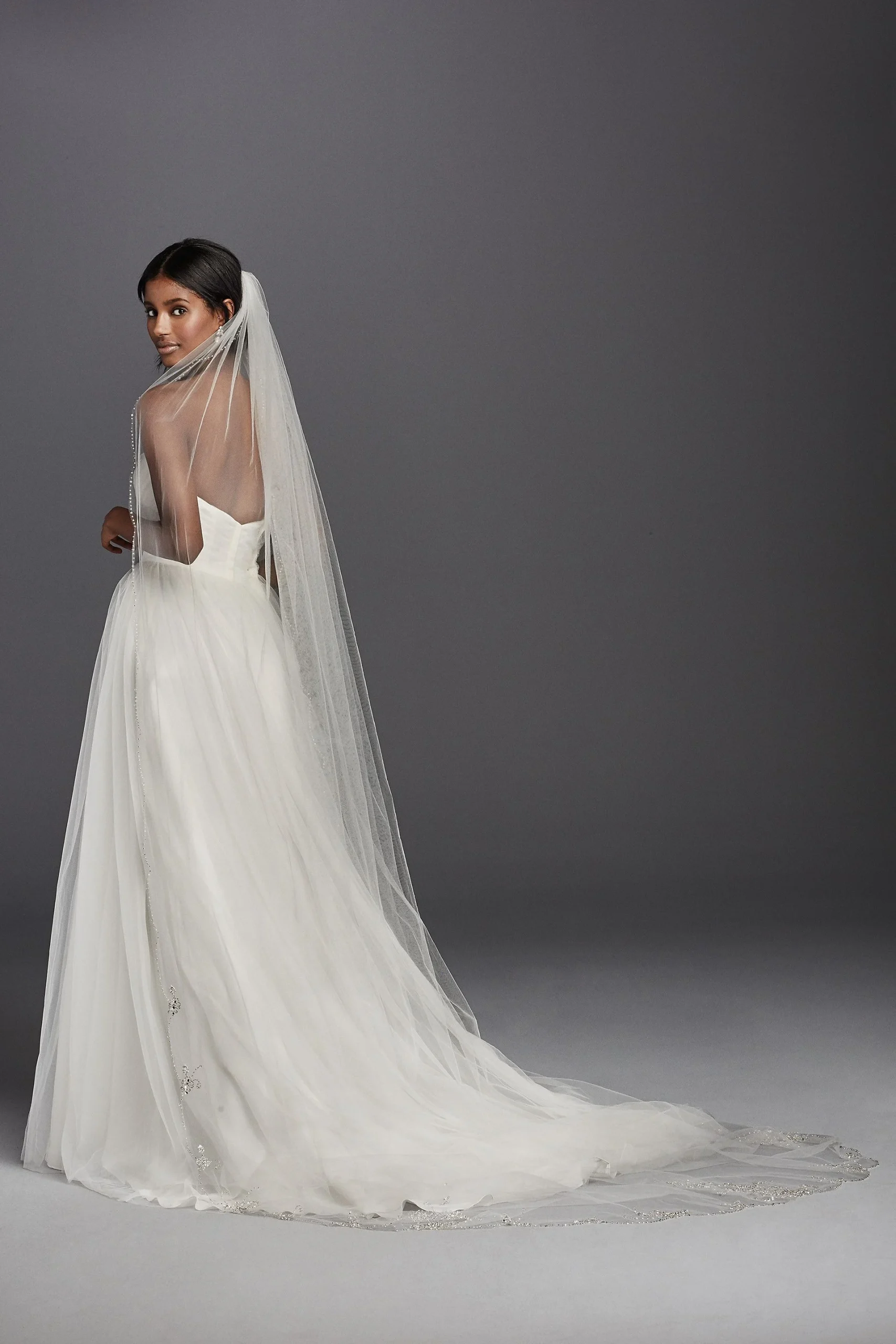 Scalloped Cathedral Veil with Beaded Scrollwork