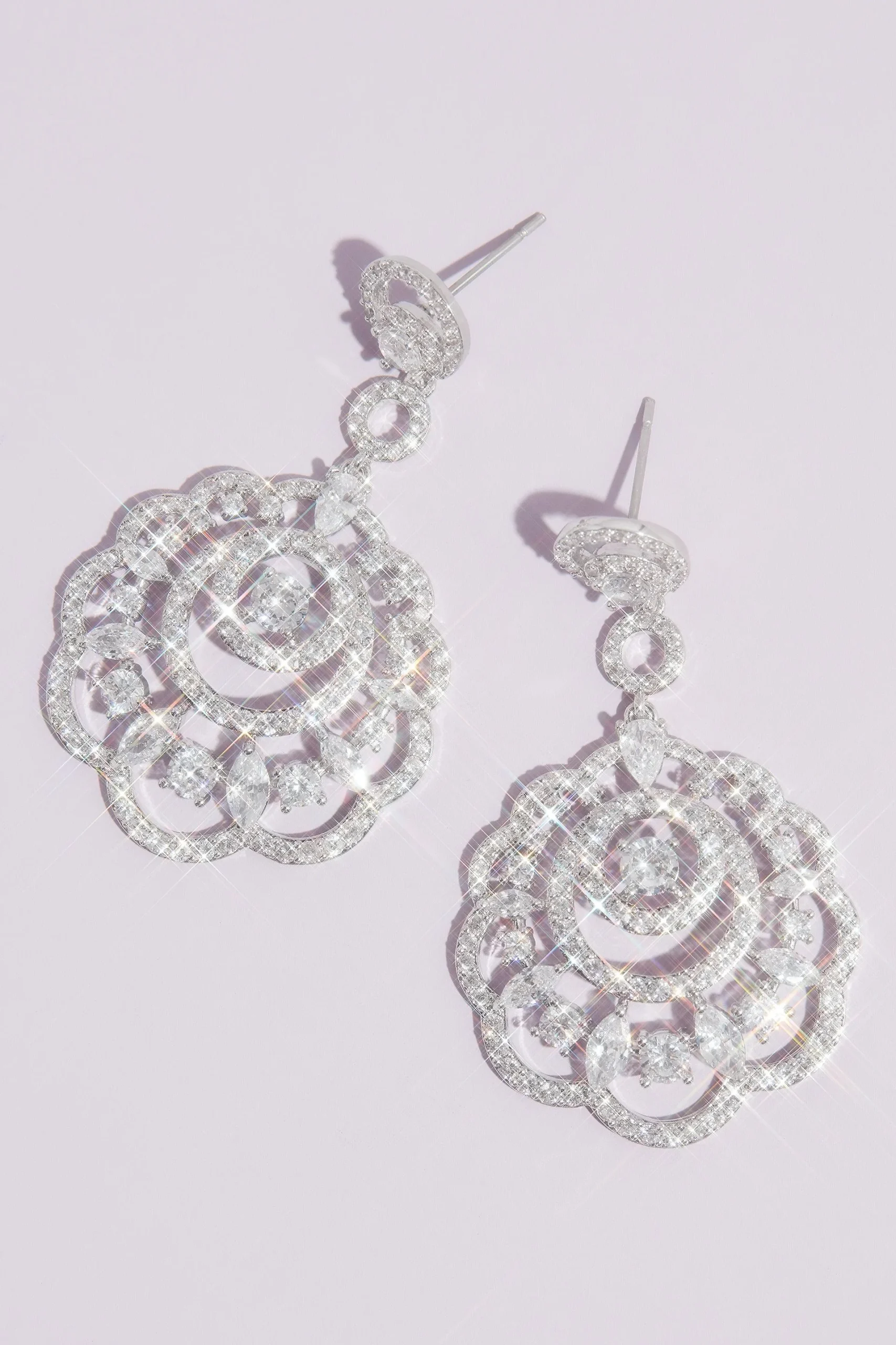 Scalloped Pave Rhinestone Drop Earrings