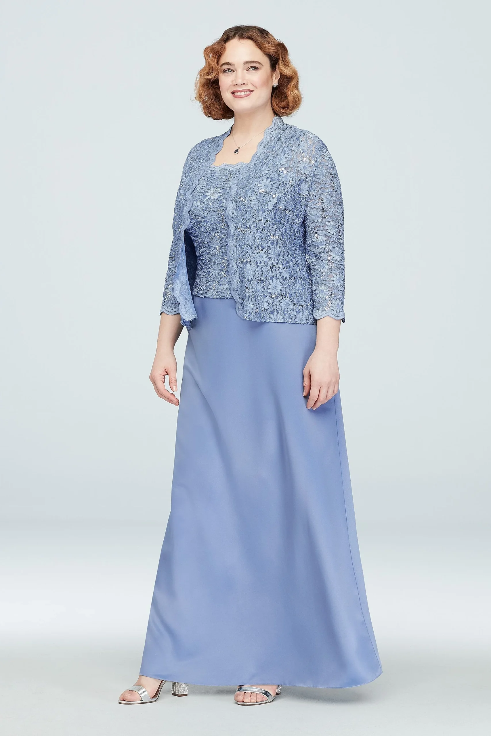 Scalloped Sequin Lace Plus Size Dress with Jacket