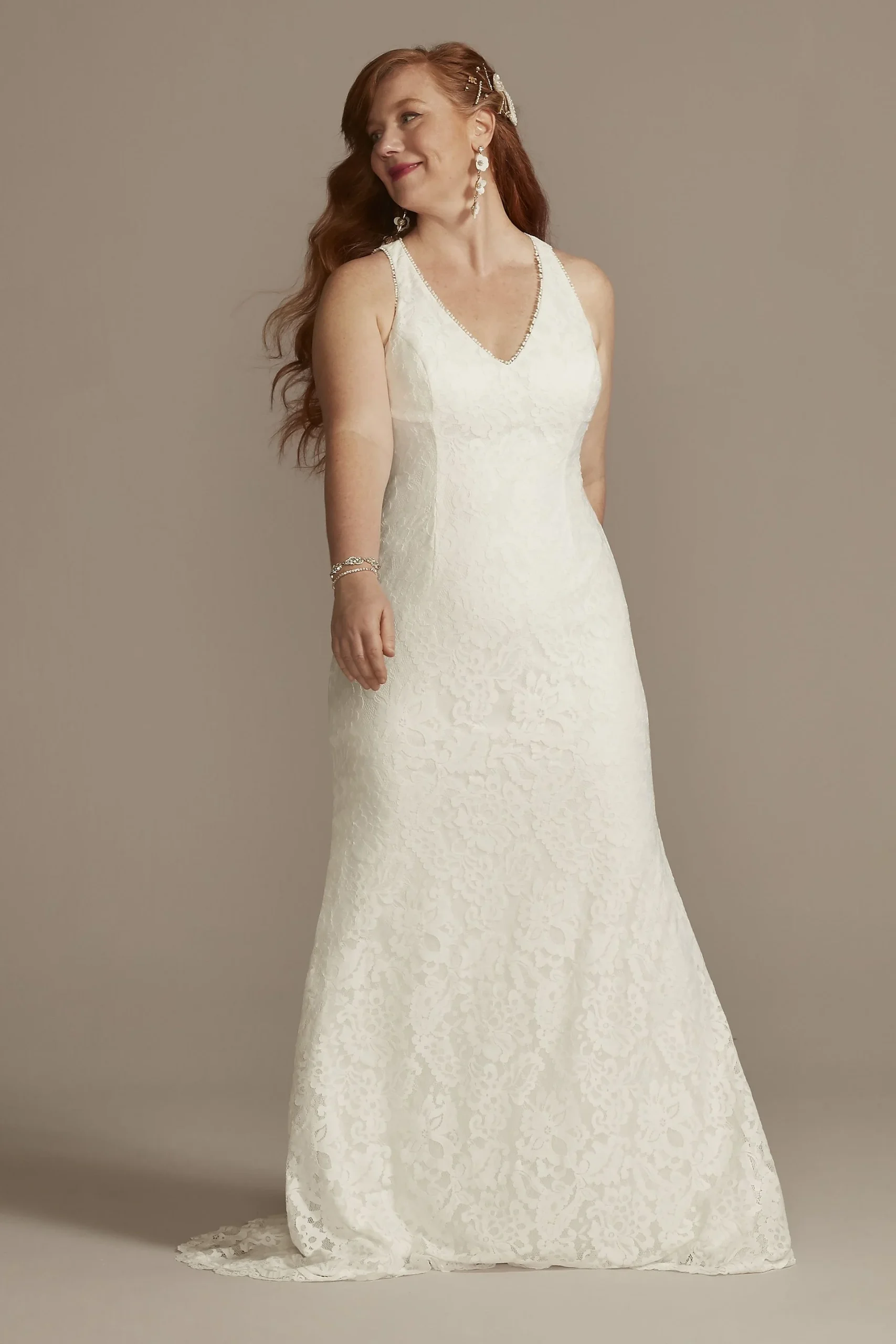 Scalloped Stretch Lace Halter Plus Wedding Dress