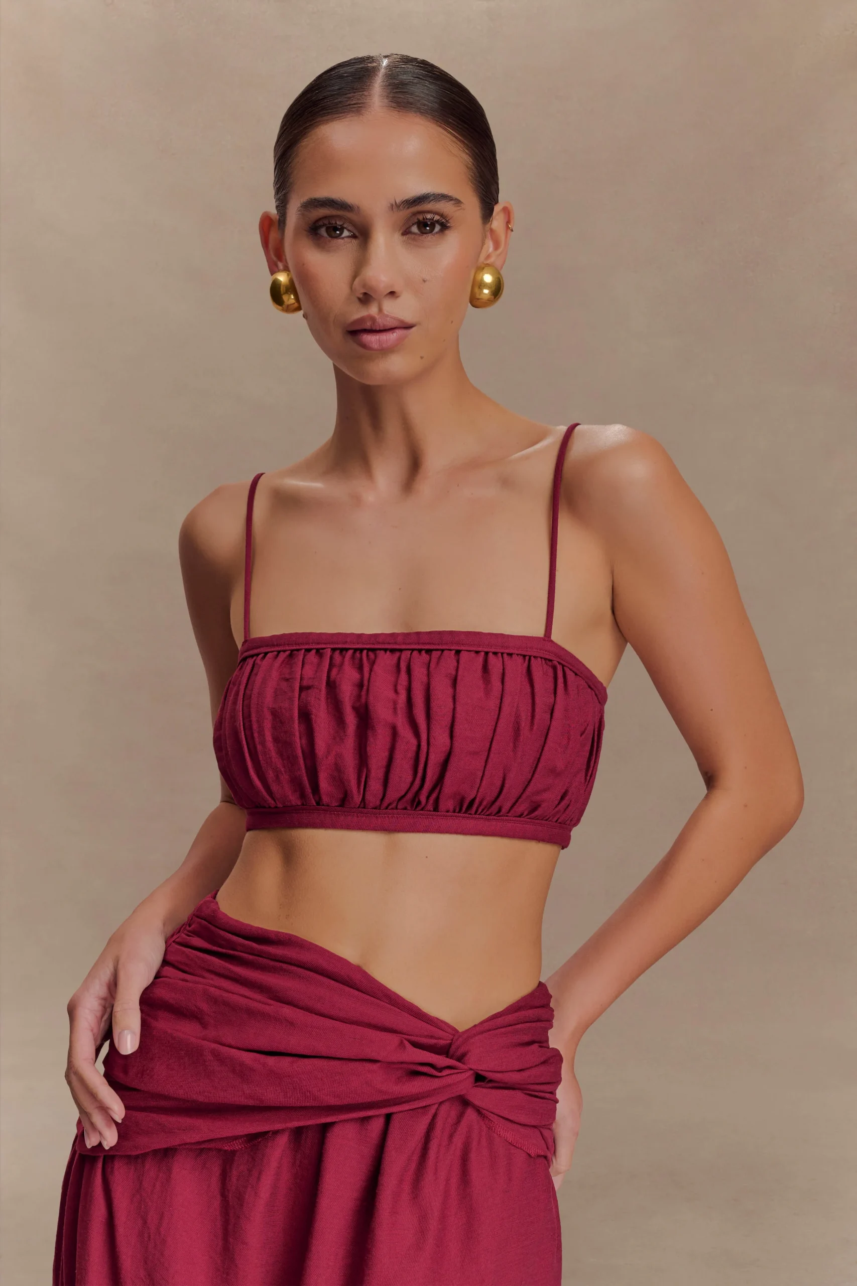 ScottieShirred Linen Bandeau - Wine