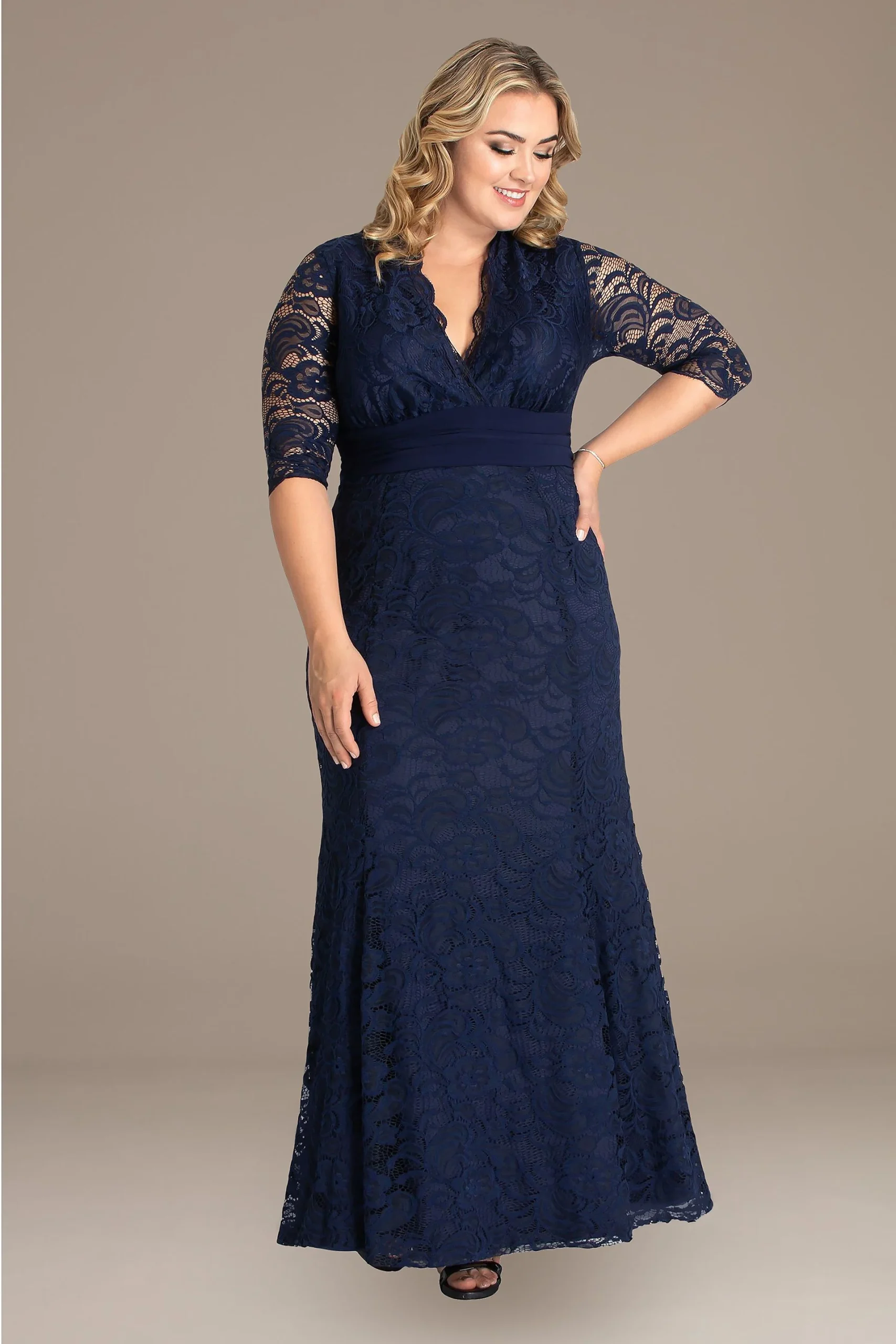 Screen Siren V-Neck Lace Plus Size Gown