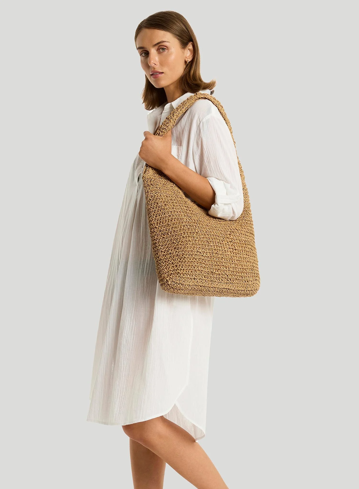 Sea Level: Crochet Slouch Beach Bag Caramel