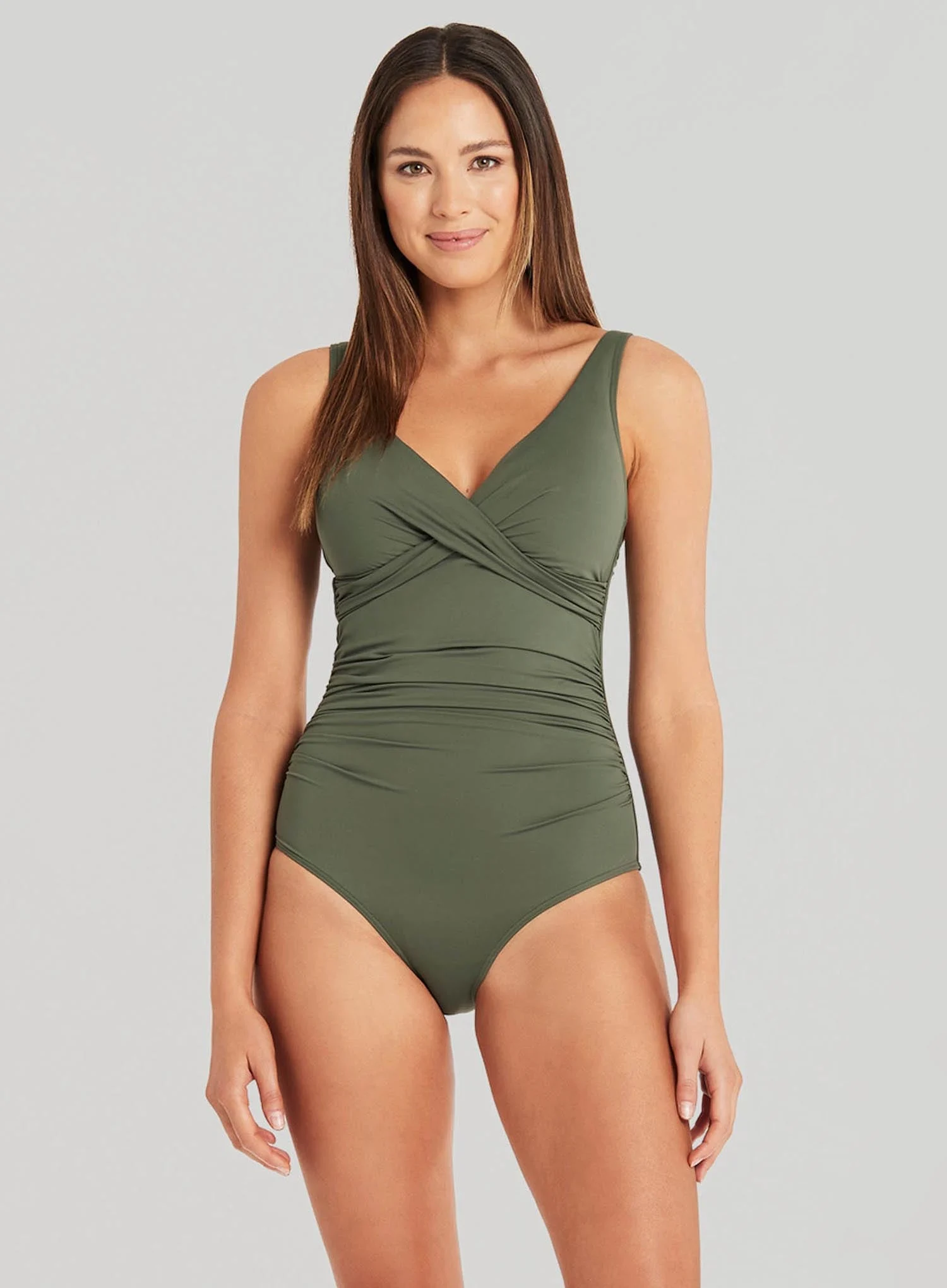 Sea Level: Eco Essentials Cross Front Multifit Swimsuit Khaki