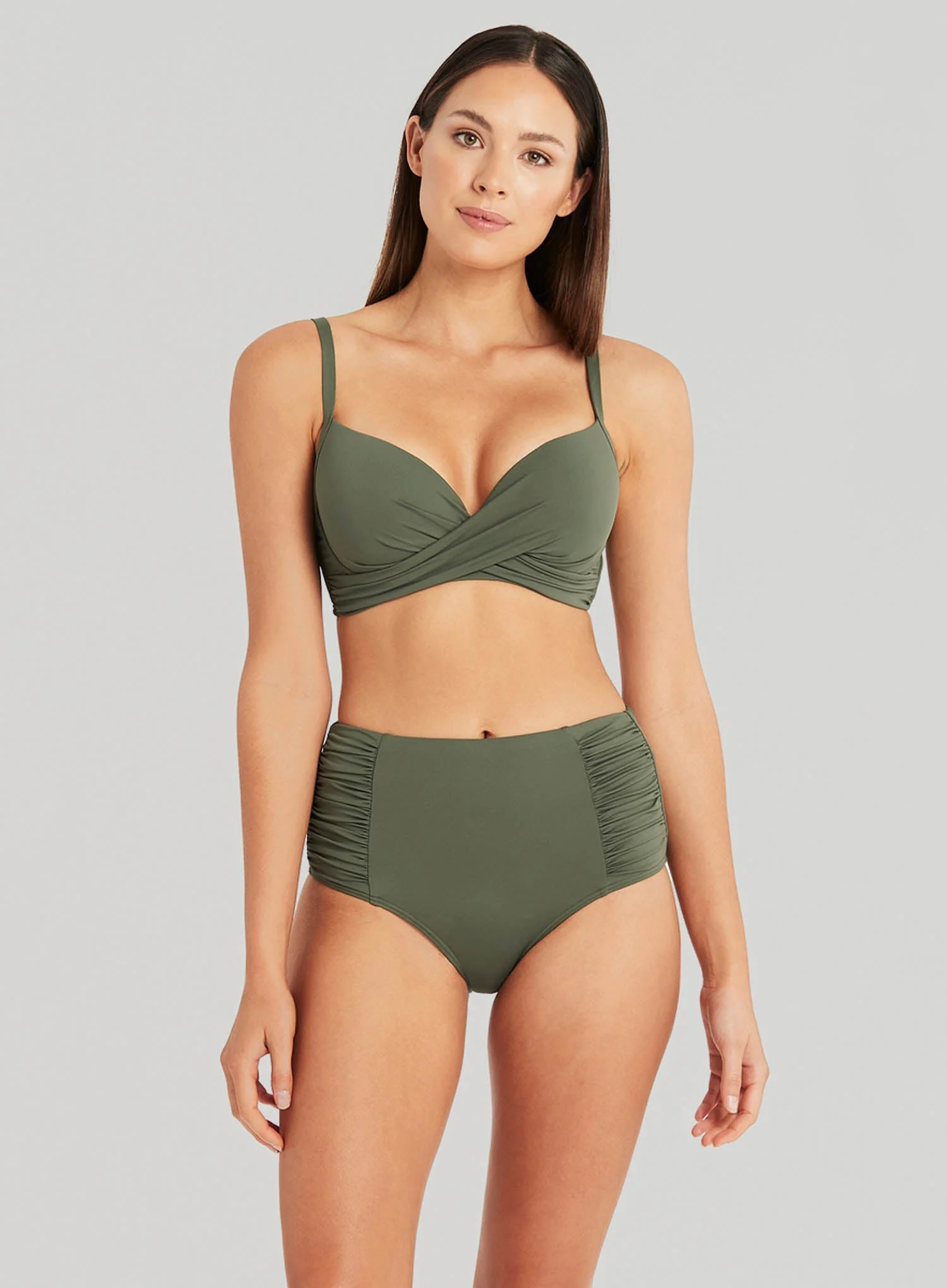 Sea Level: Eco Essentials High Waist Gathered Brief Khaki