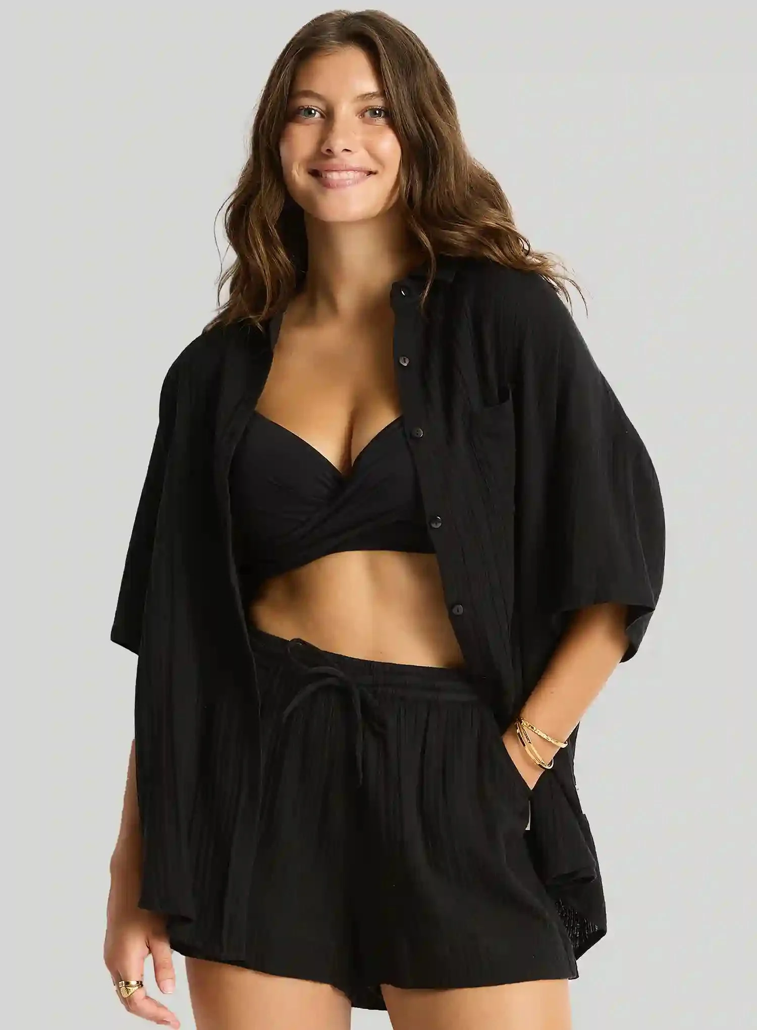 Sea Level: Sunset Aloha Shirt Black