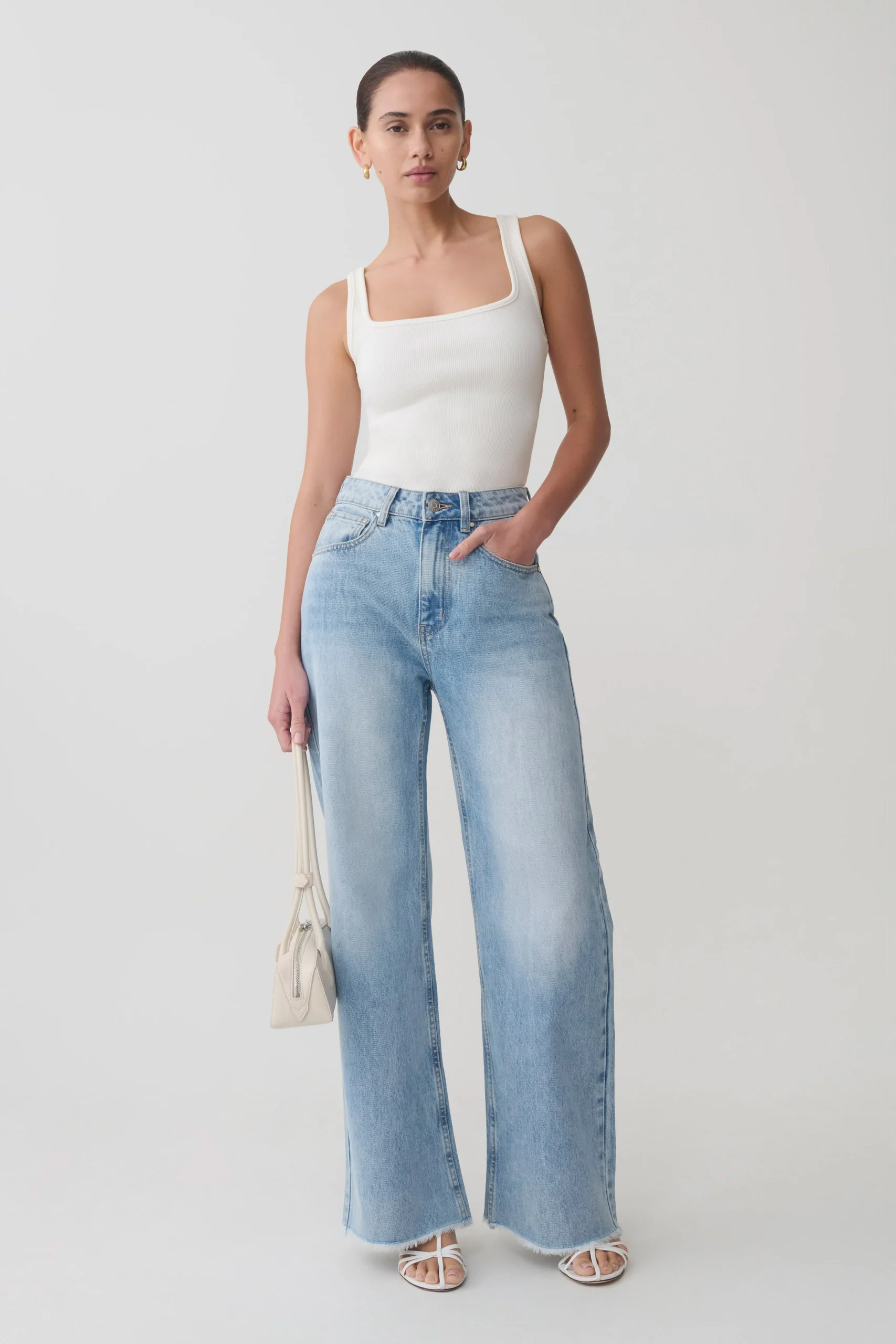SebastianStraight Leg Denim Jeans With Fray Hem - Washed Light Blue