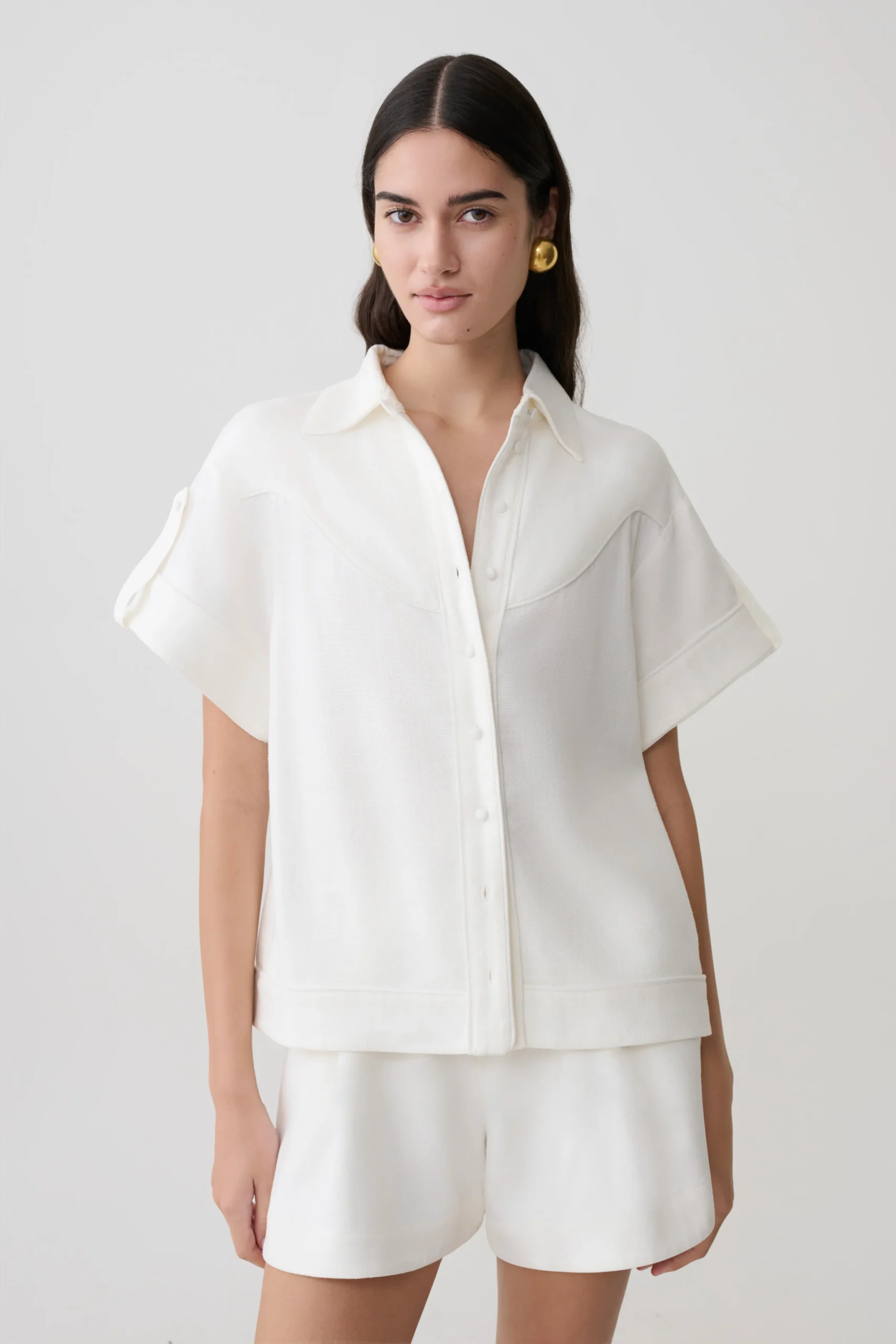 SelenaLinen Short Sleeve Shirt - White