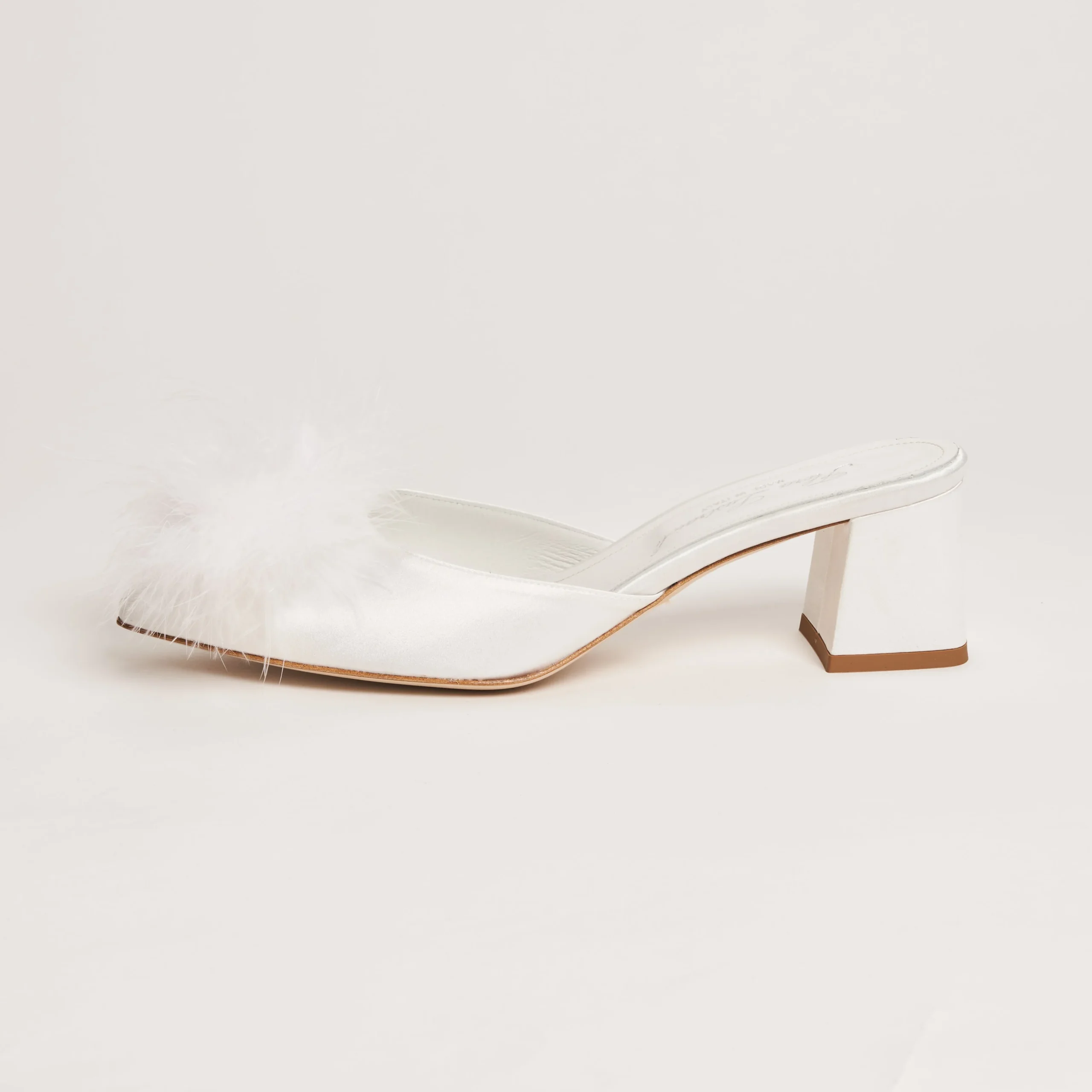 Selene Lumen Block Heel Slippers with Feathers