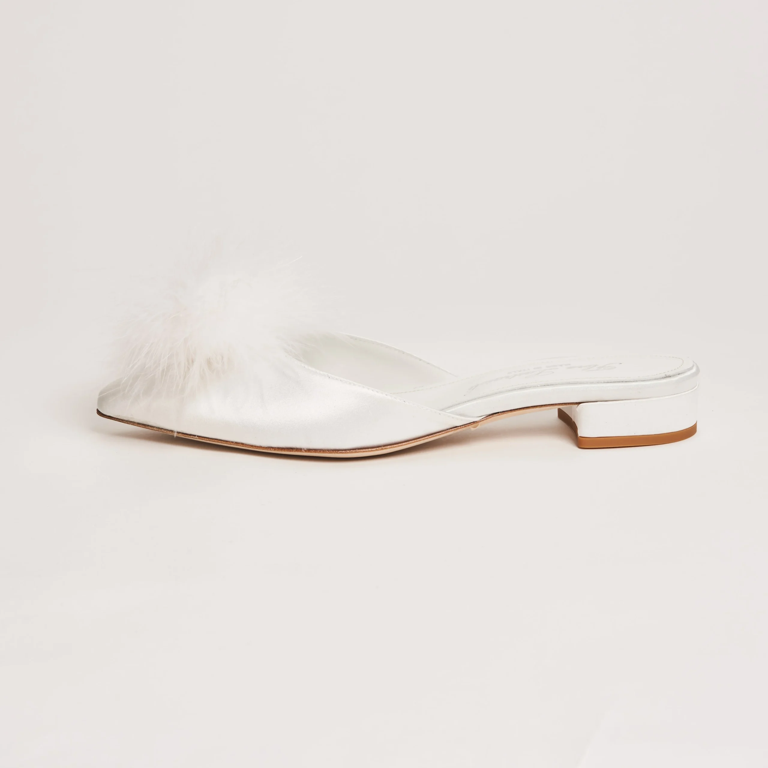 Selene Lumen Kitten Heel Slippers with Feathers