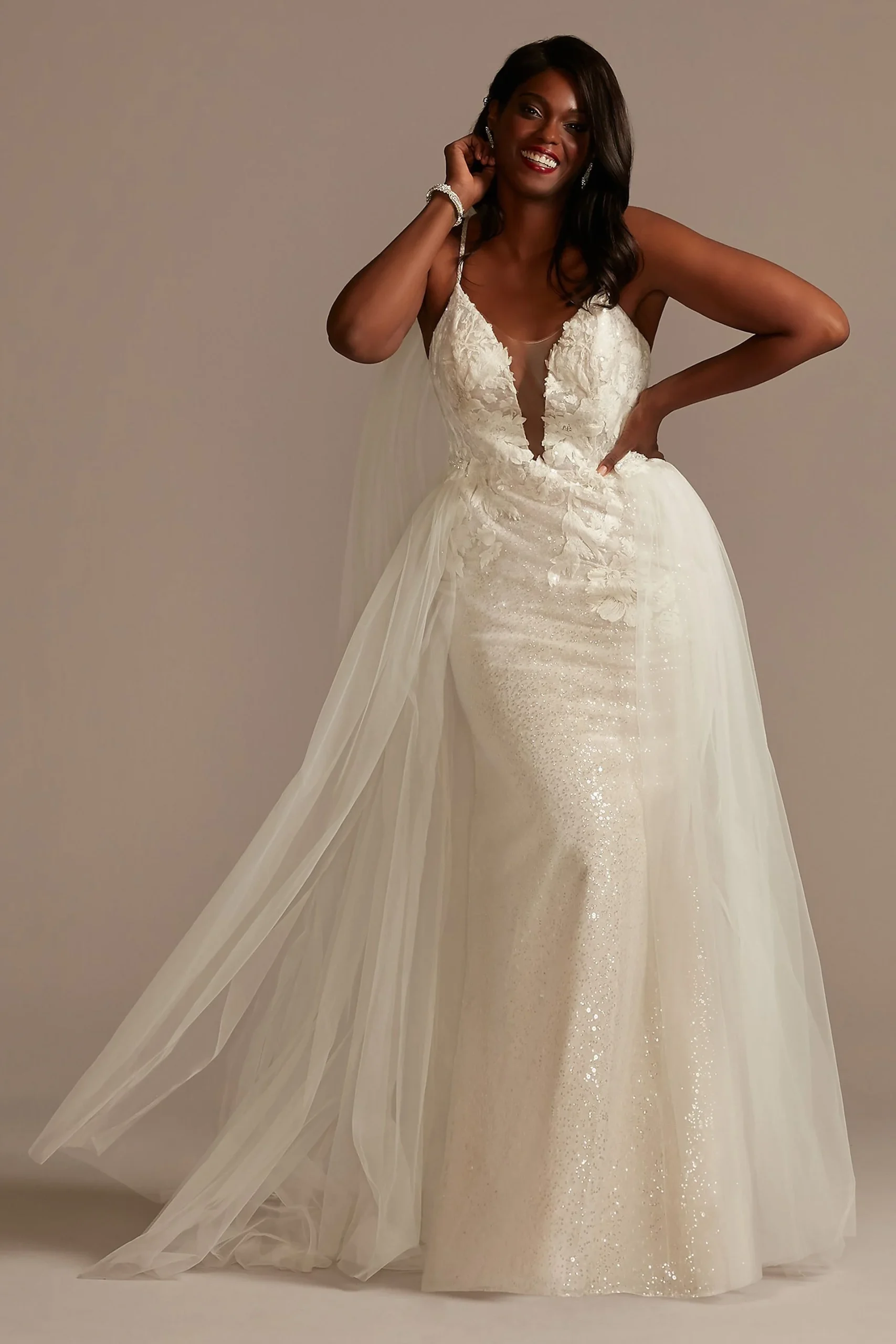 Sequin Applique Wedding Dress with Removable Train