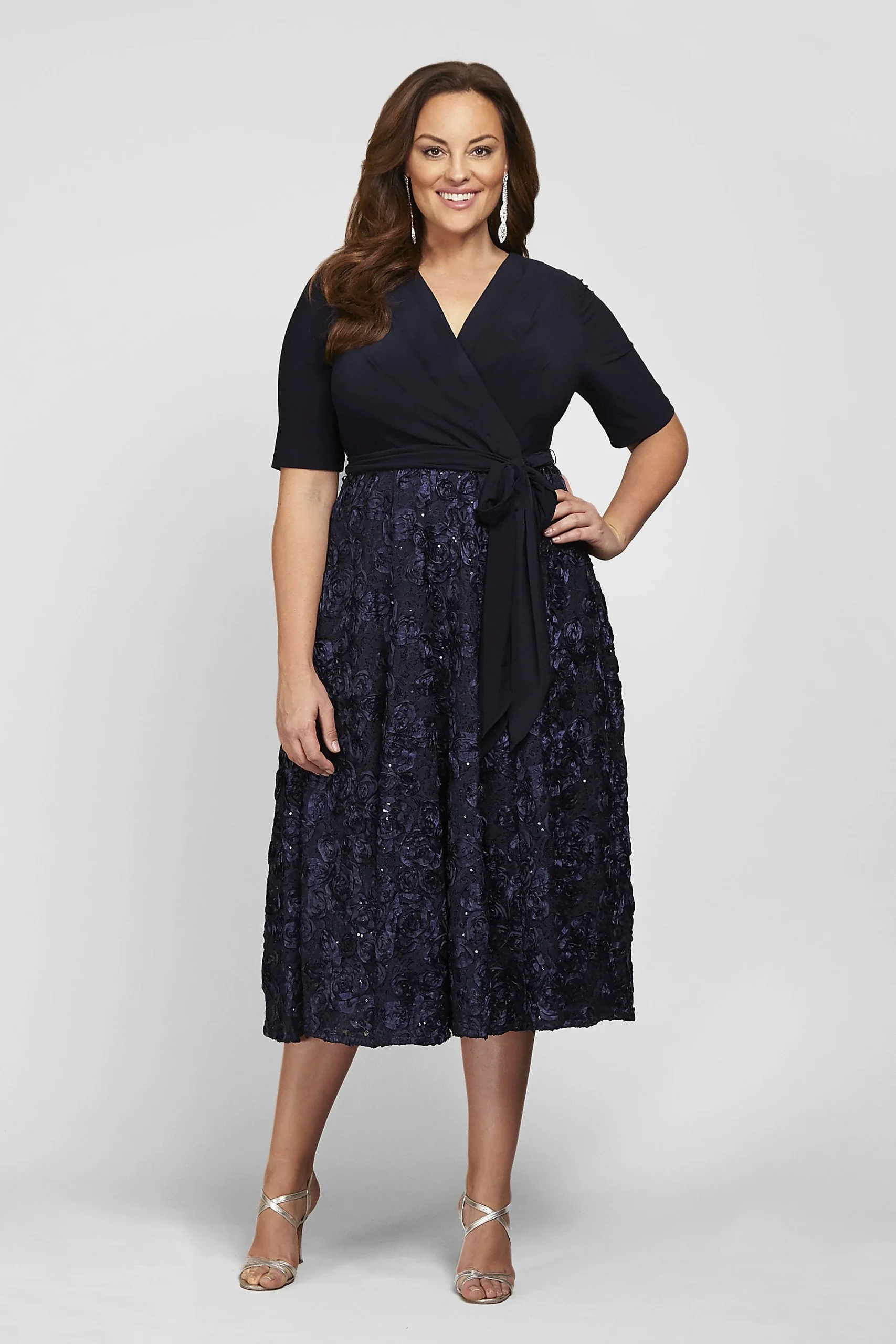 Sequin Lace Jersey Fit-and-Flare Plus Size Dress