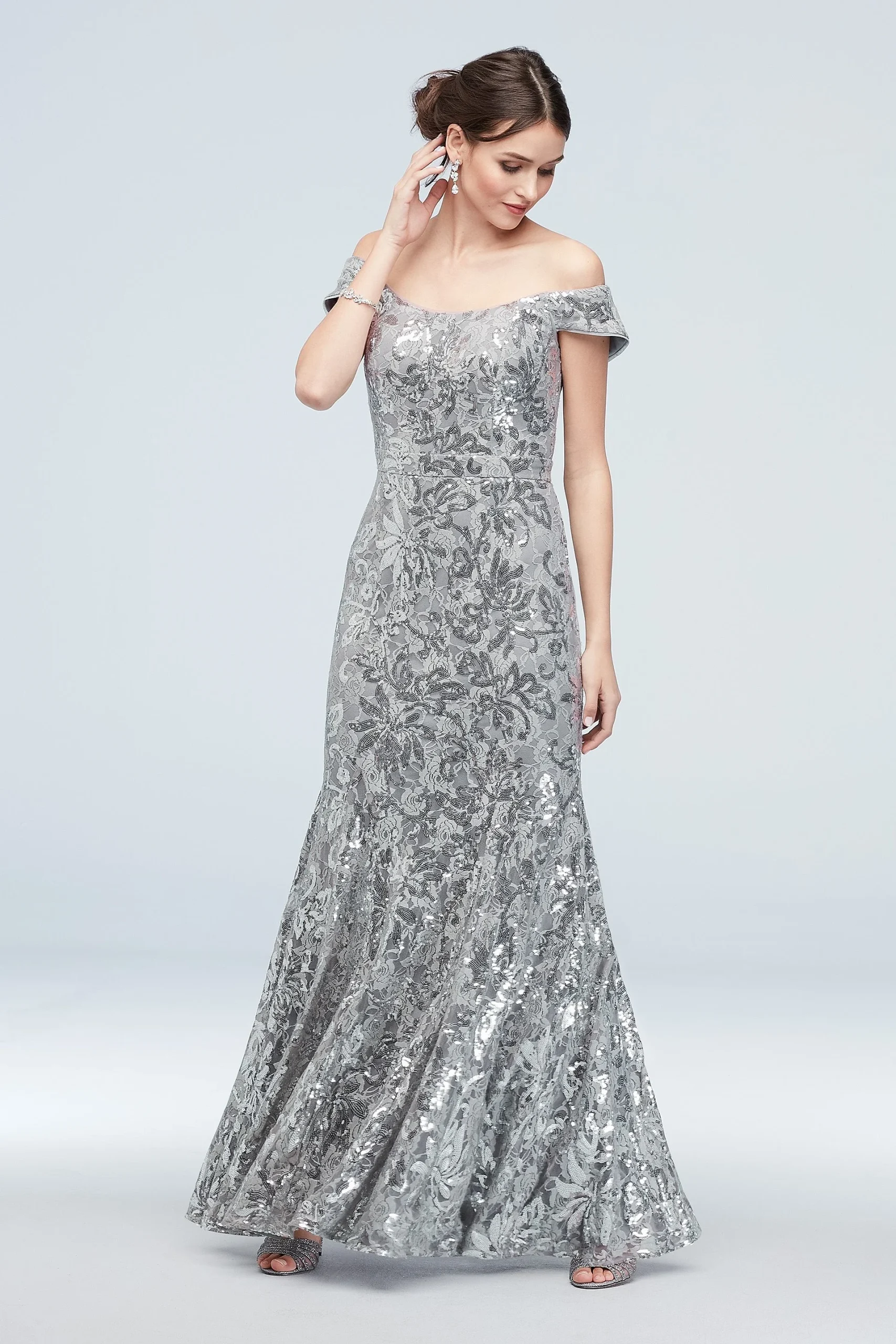 Sequin Lace Off-the-Shoulder Mermaid Gown