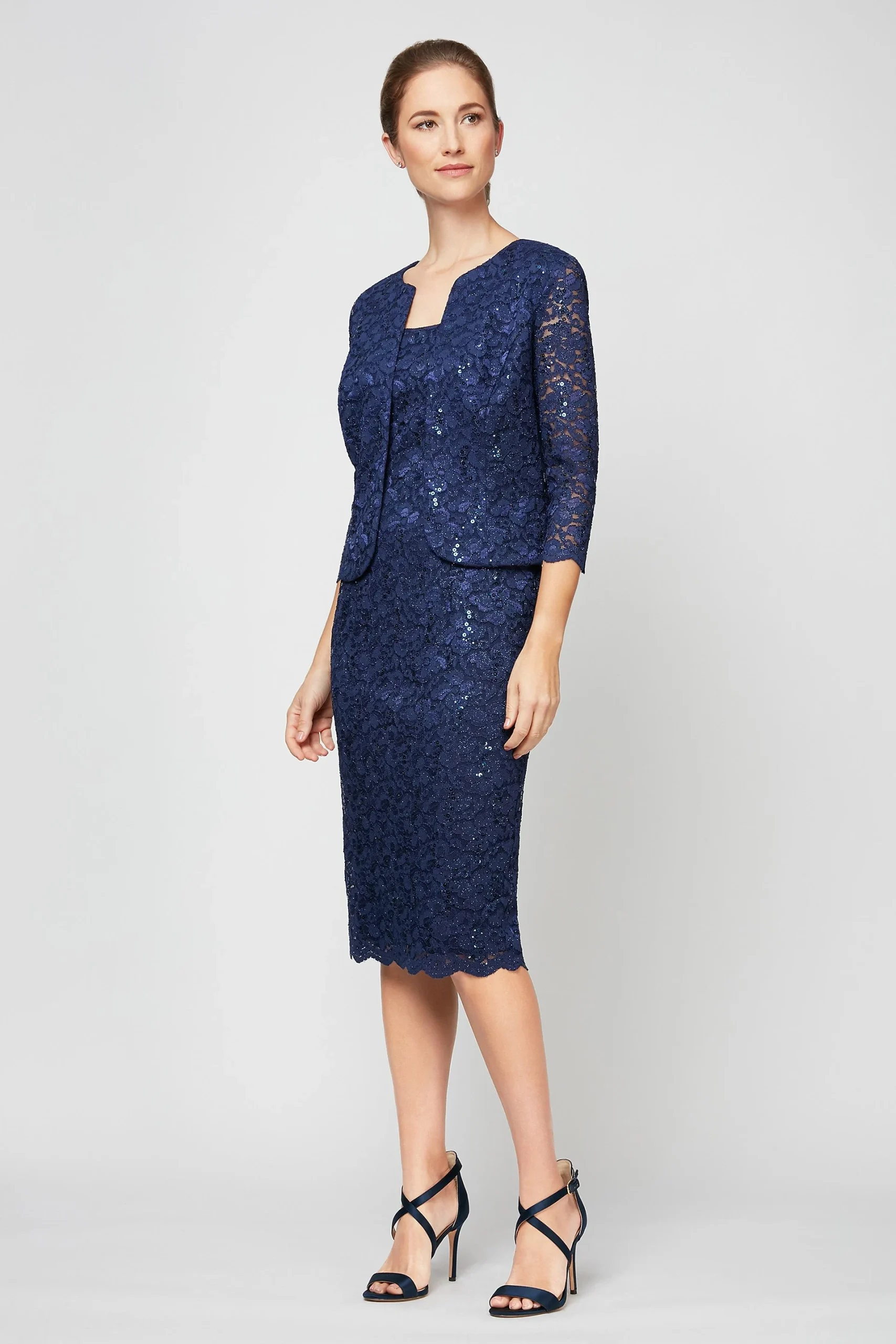 Sequin Lace Petite Jacket and Dress Set