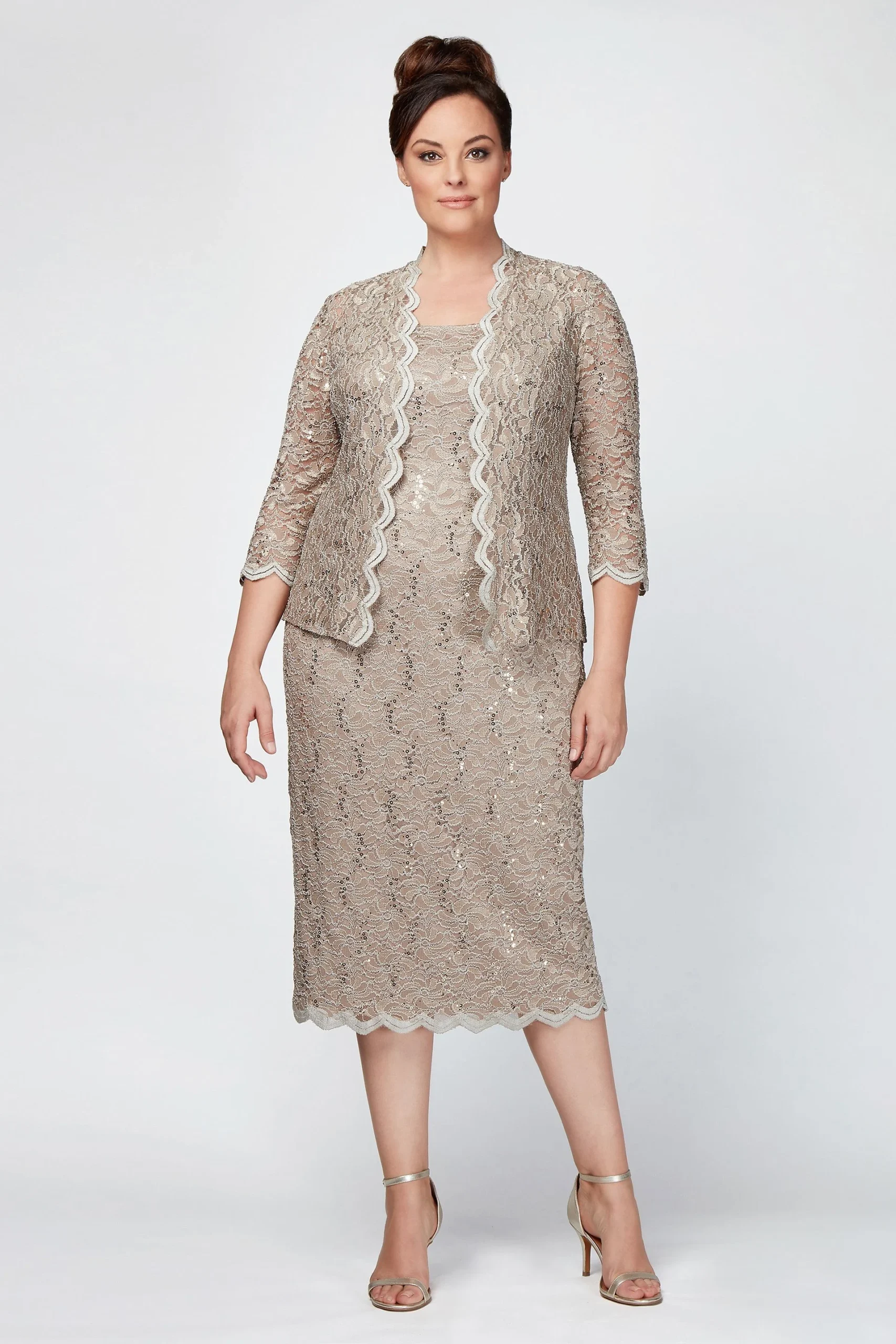 Sequin Lace Plus Size Cocktail Dress with Jacket