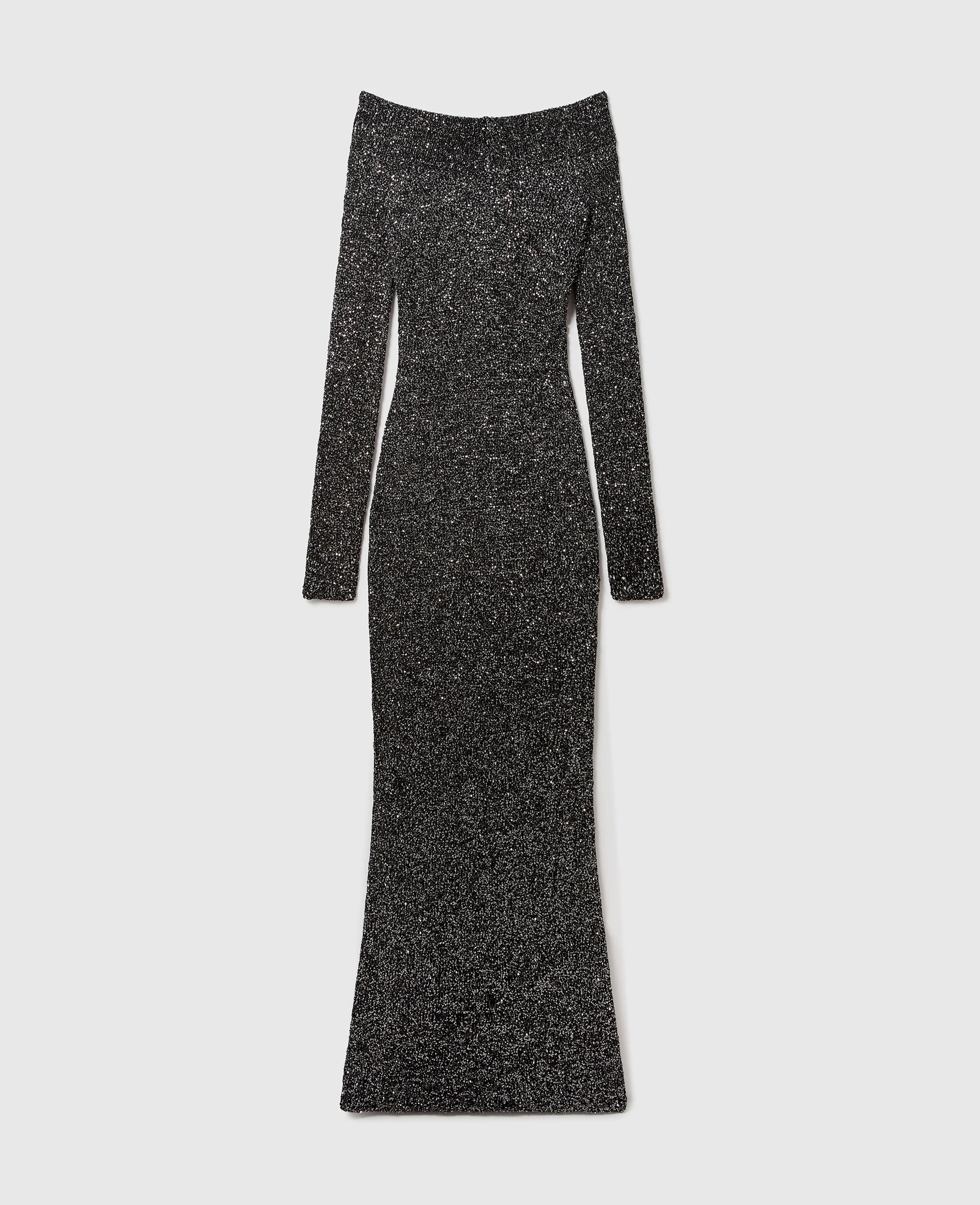 Sequin Off-Shoulder Floor-Length Dress