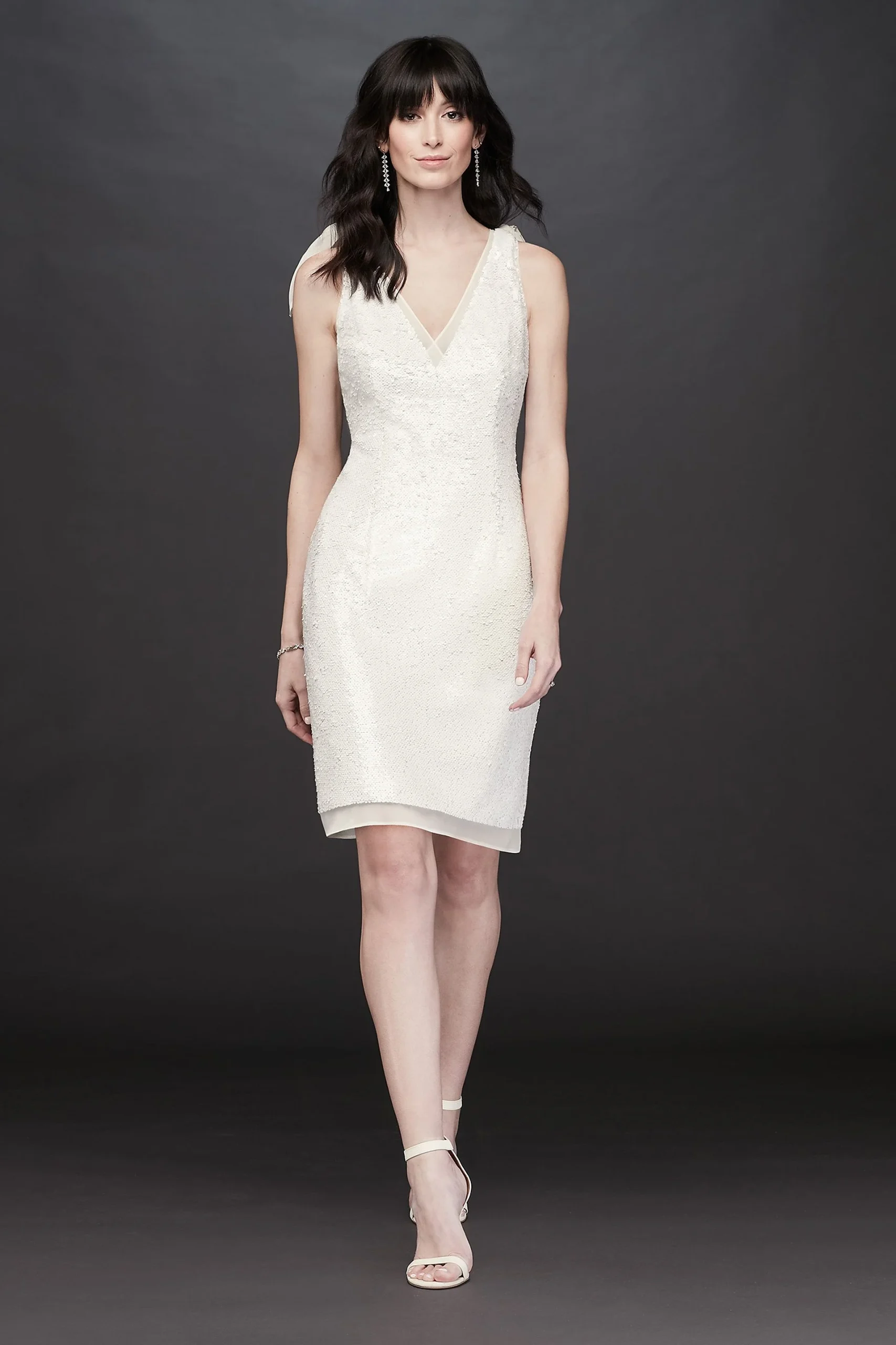 Sequin V-Neck Short Tank Dress with Chiffon Bows