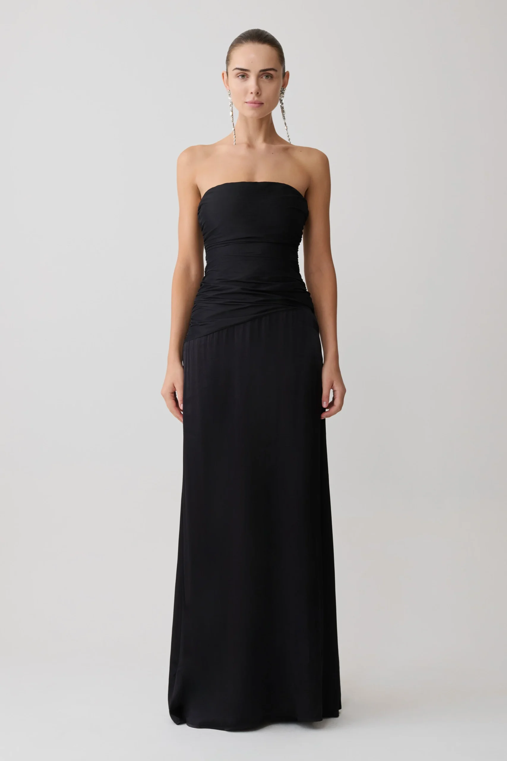 SerenaStrapless Taffeta Maxi Dress - Black