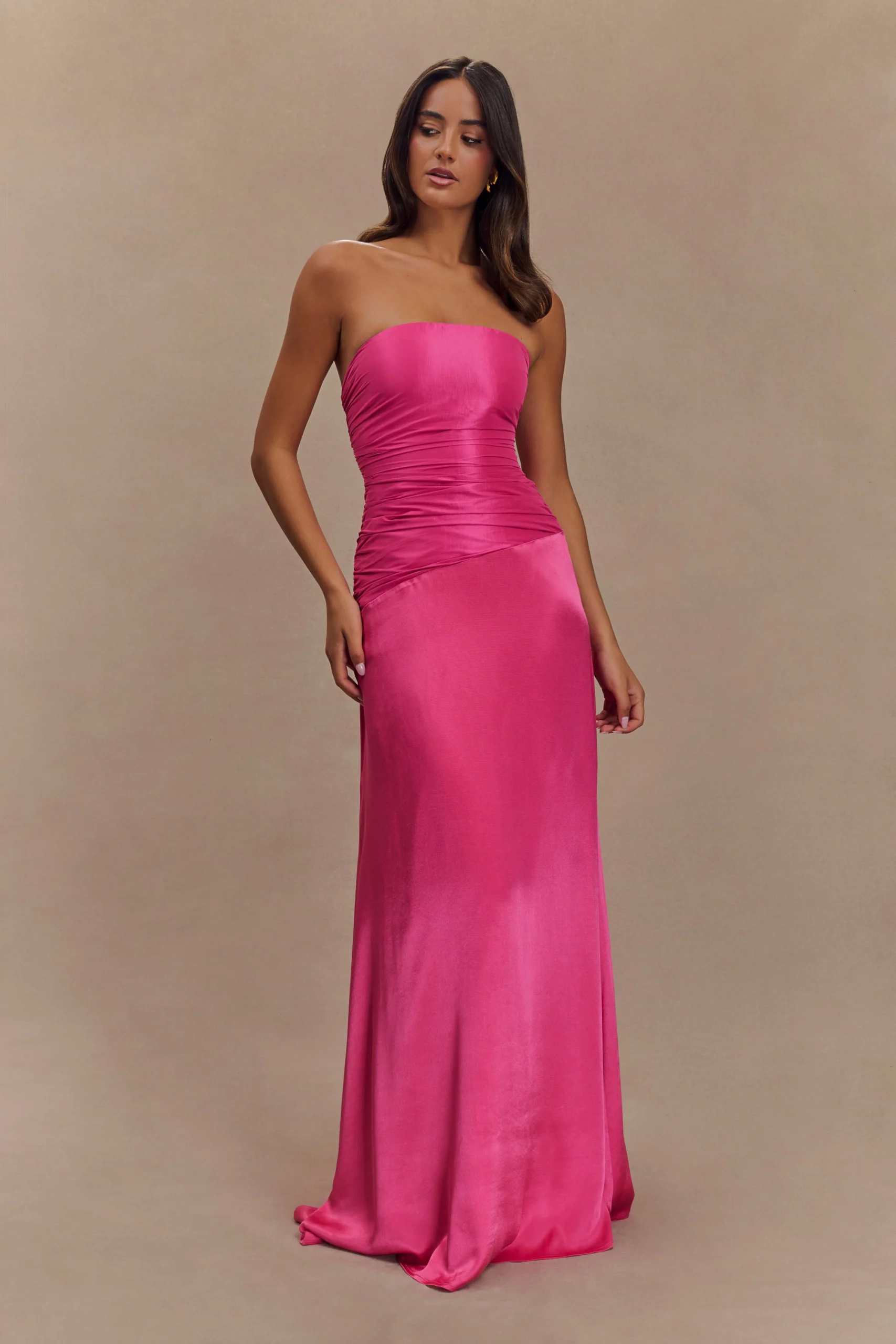 SerenaStrapless Taffeta Maxi Dress - Crimson Pink