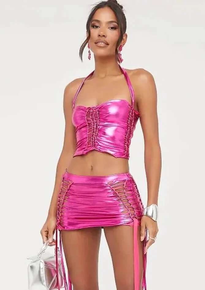 Set Sexy Party Clubwear Drawstring Rave Outfits