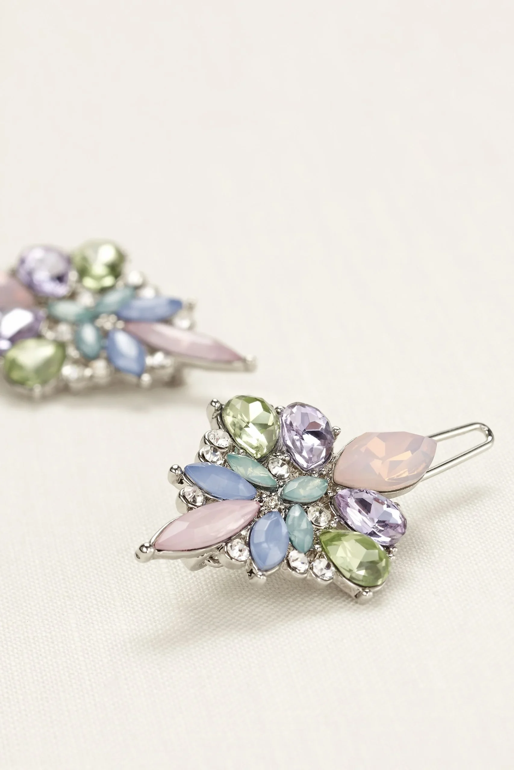Set of Two Pastel Multi Stone Hair Clips