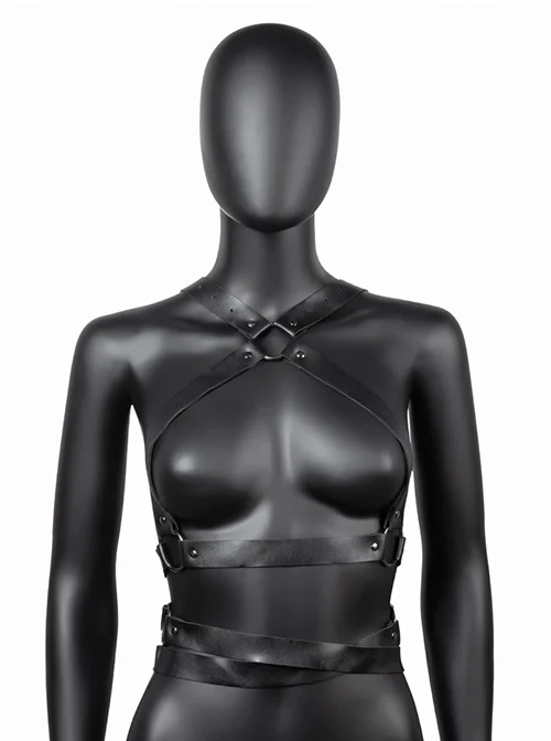 Sexy Black Adjustable PU Leather Personality Bundle Punk Style Harness