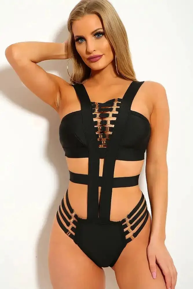 Sexy Black Bandage Strappy Cut Out Monokini