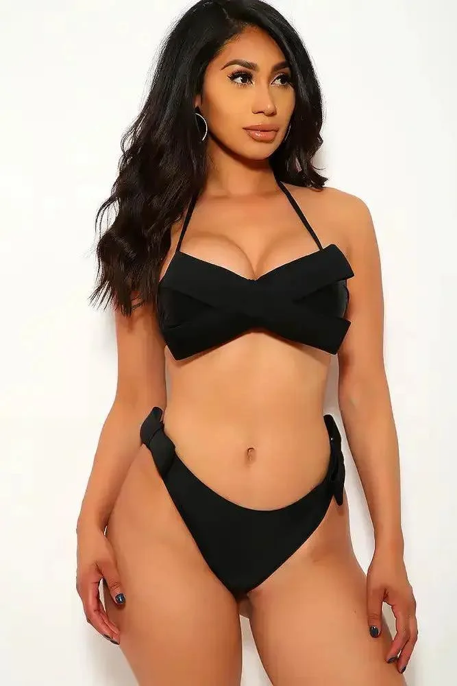 Sexy Black Bow Accent Two Piece Swimsuit