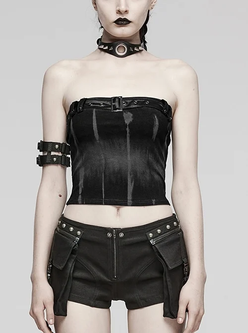 Sexy Black And Gray Simple Elastic Thread Print Adjustable Bust Strap Gothic Corset