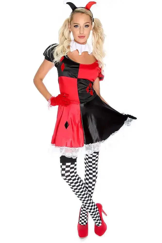 Sexy Black Red 5 Piece Jester Costume
