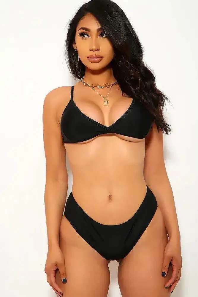 Sexy Black Strappy Back Two Piece Swimsuit