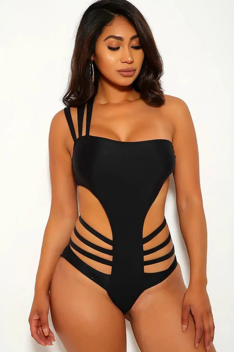 Sexy Black Strappy Cut Out Strapless Monokini
